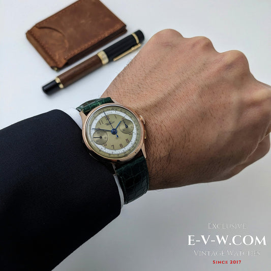 Chronographe Kelbert en or rose 18 carats, montre des années 1940 / Révisée