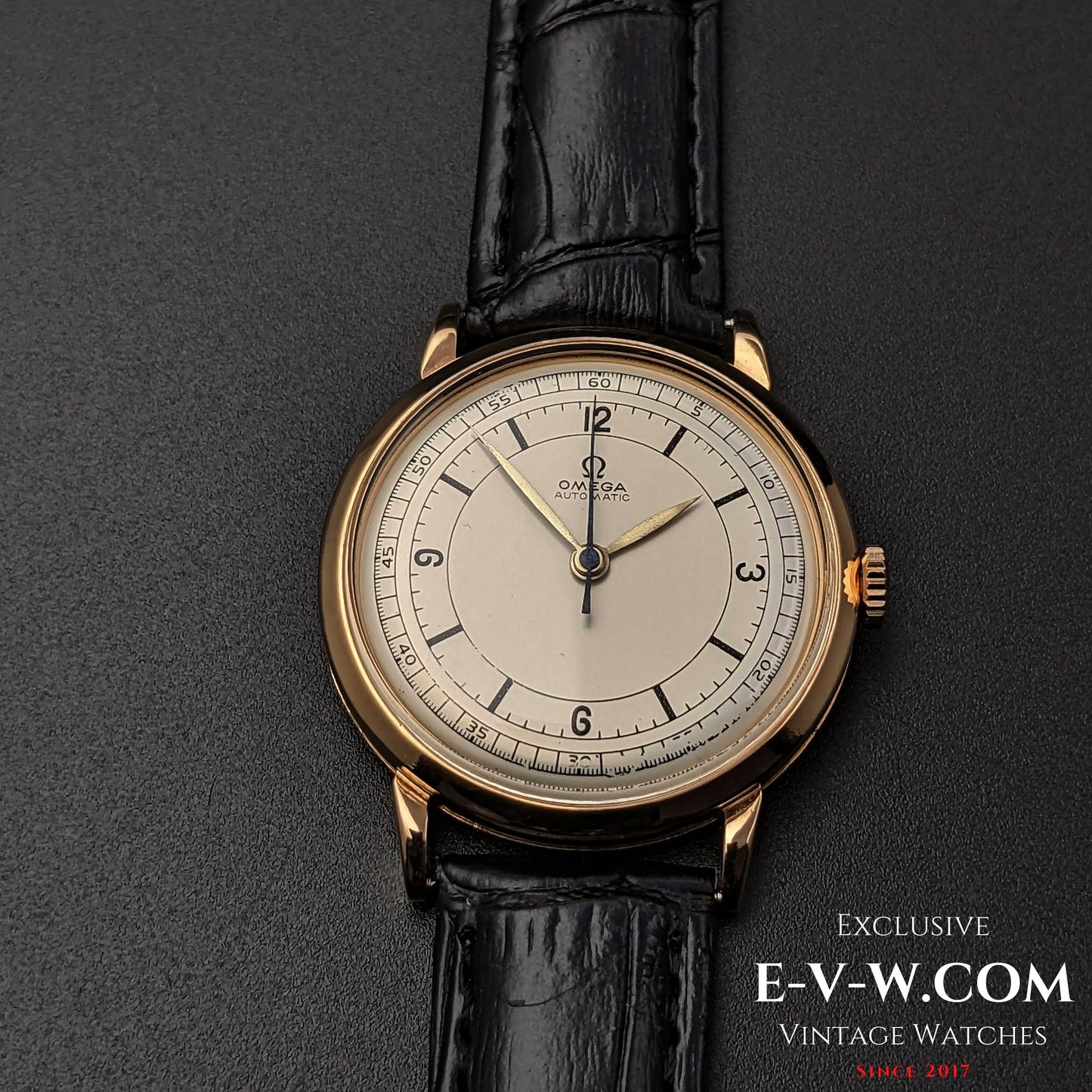 Rare Omega à cadran sectoriel / Automatique à masselottes / Or 18 carats / Cal. 351 / Vintage 1950