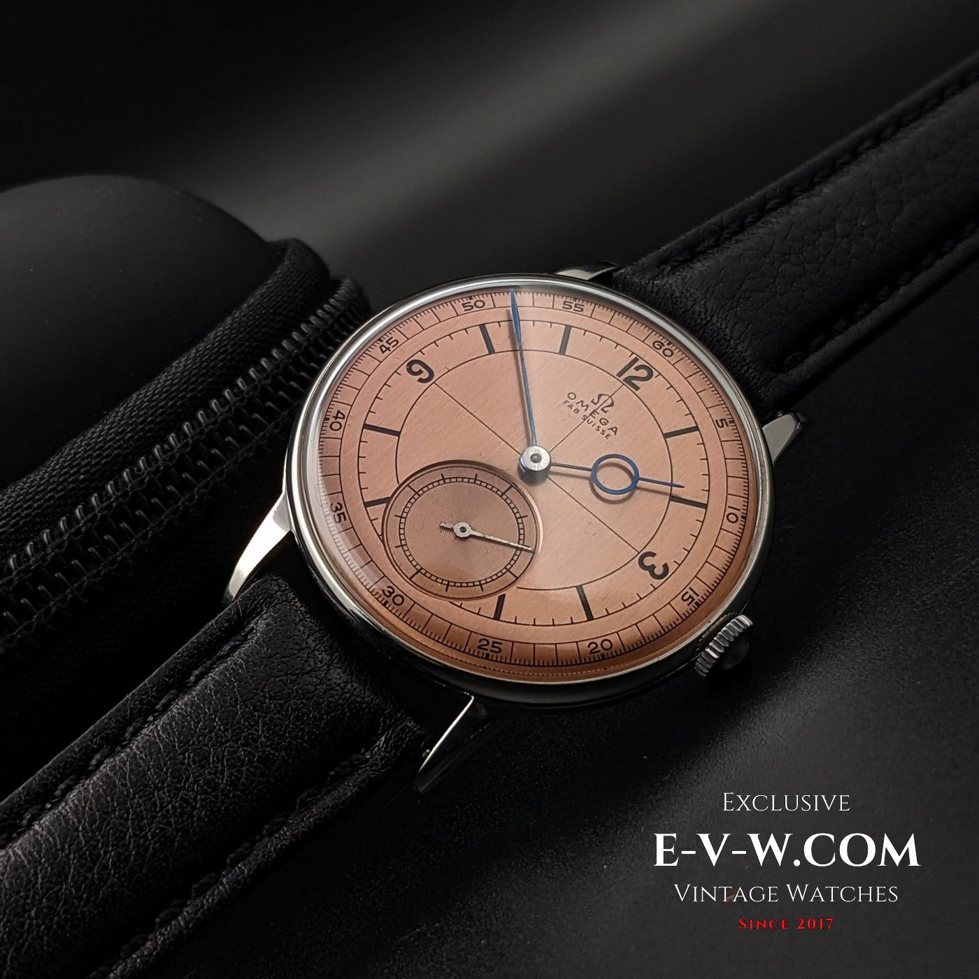 Rare Vintage Omega Art Deco Watch with Salmon Sector Dial and Blued Steel Pontife Hands - Restored 1940s Collector Piece