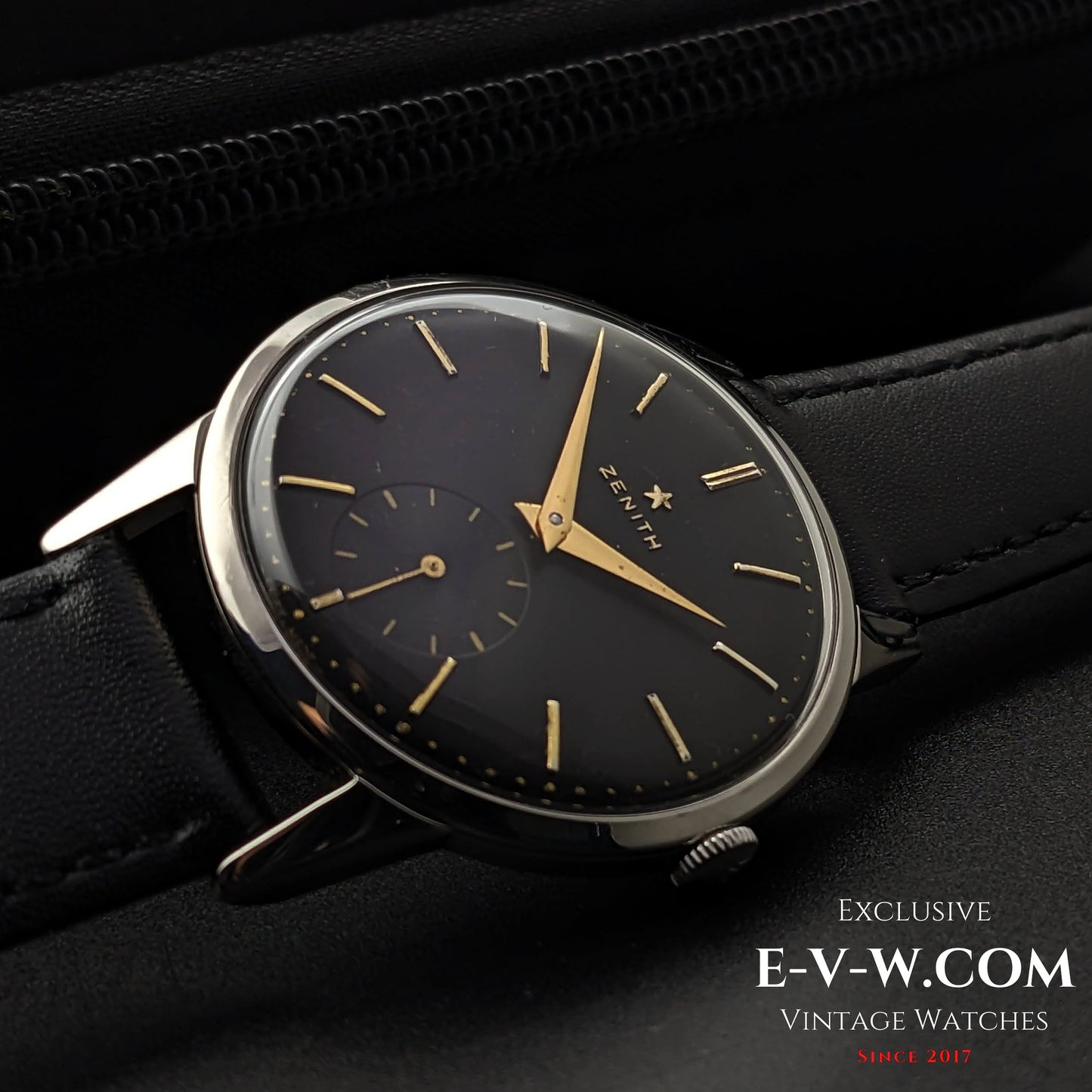 Montre Zenith vintage noire de 67 ans / Cal. 40 / Année 1956