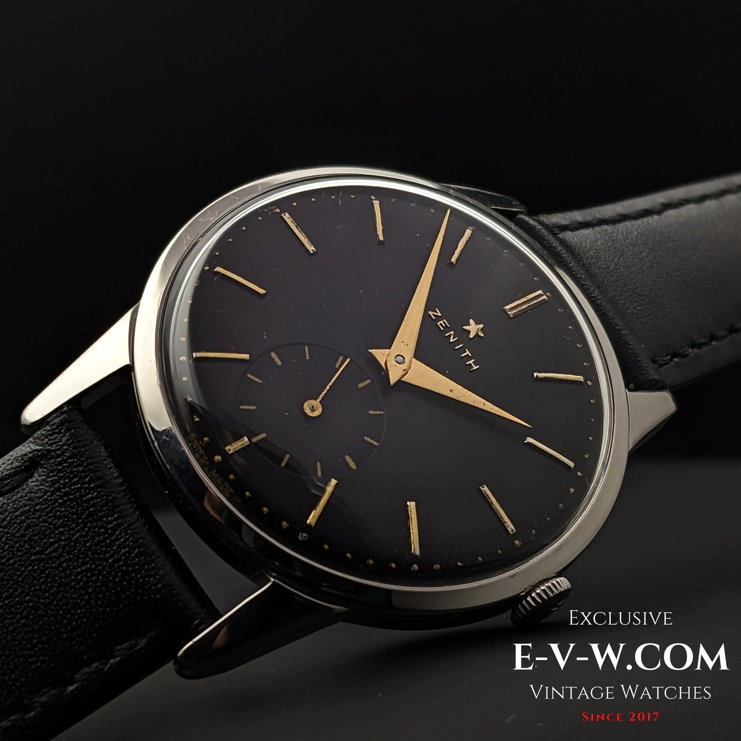 Montre Zenith vintage noire de 67 ans / Cal. 40 / Année 1956