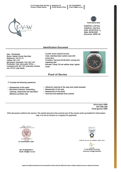 Enicar Day-Date | Réf. 147-01-13 | Calibre AR 1147 | Année 1970 | Révisée 