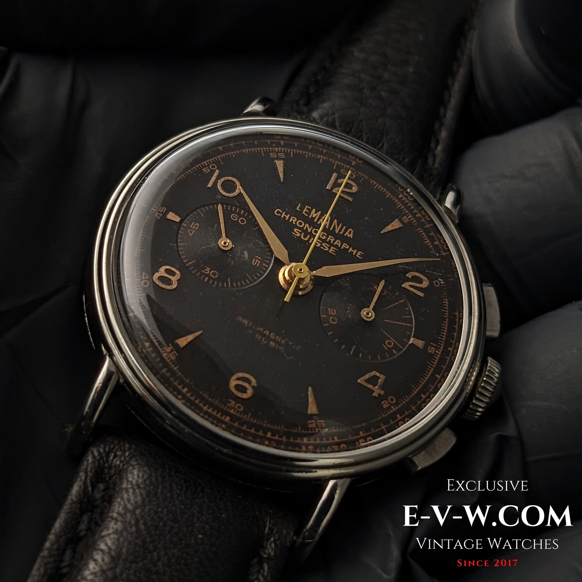 85 Years Old Vintage Lemania Chronographe SUISSE / WWII / Black dial / Cal. 1276 / Vintage 1940