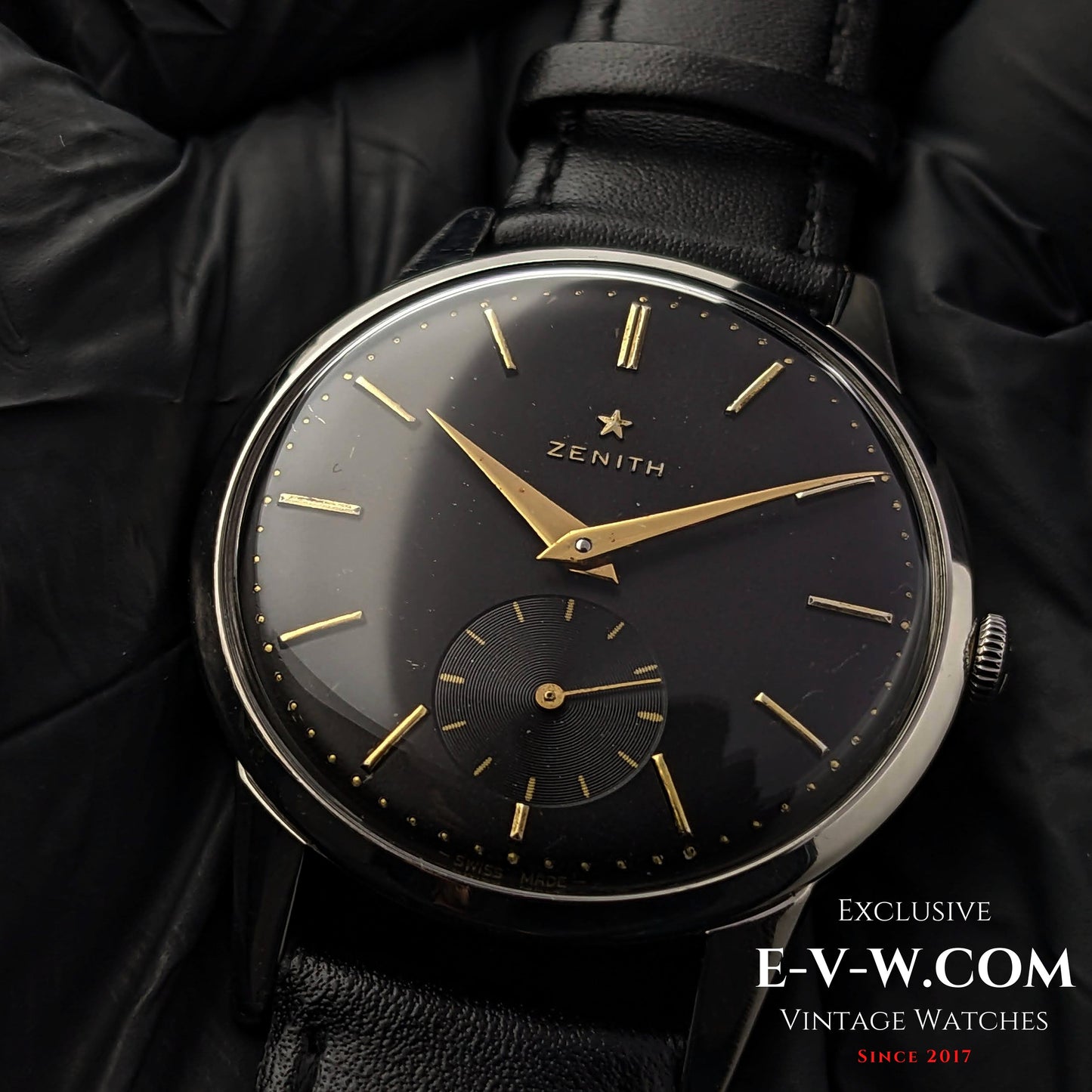Montre Zenith vintage noire de 67 ans / Cal. 40 / Année 1956