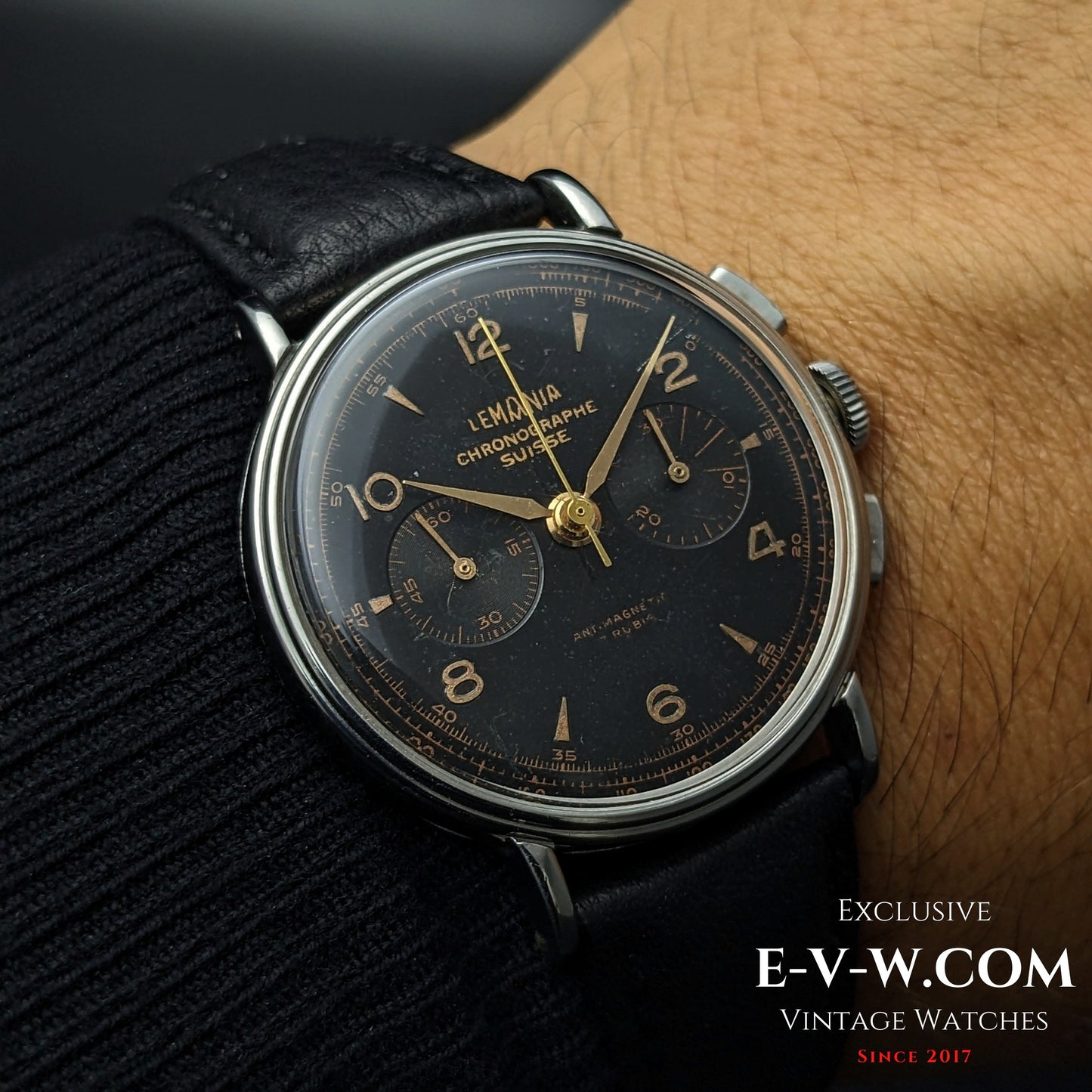 85 Years Old Vintage Lemania Chronographe SUISSE / WWII / Black dial / Cal. 1276 / Vintage 1940