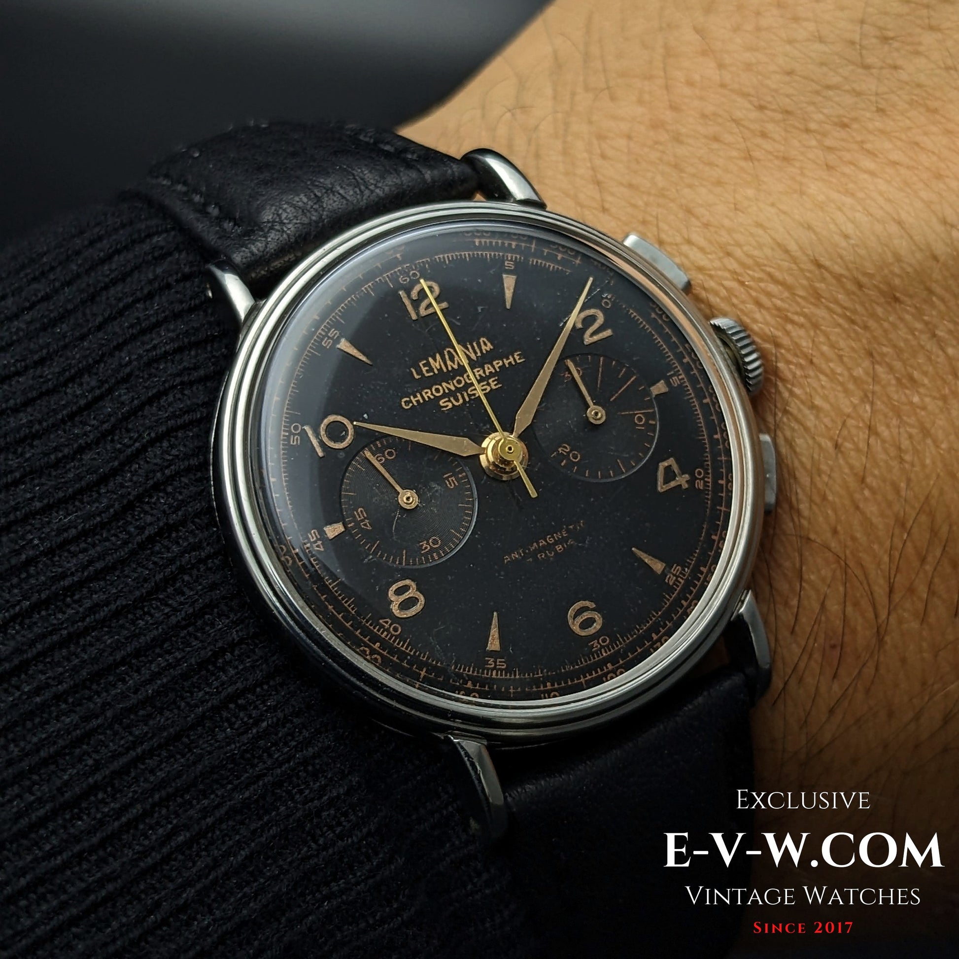 85 Years Old Vintage Lemania Chronographe SUISSE / WWII / Black dial / Cal. 1276 / Vintage 1940