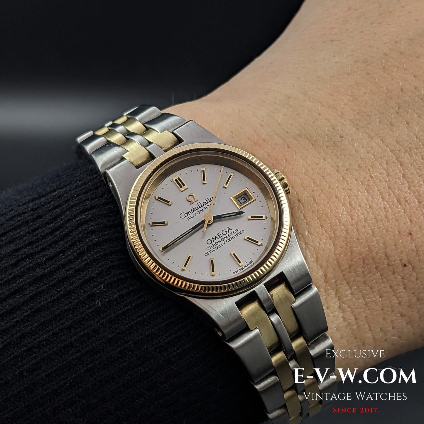 Montre Omega Constellation automatique vintage pour femme, 50 ans d'âge / Bracelet en or / Réf. 5680019 / Cal. 685 / Année 1974