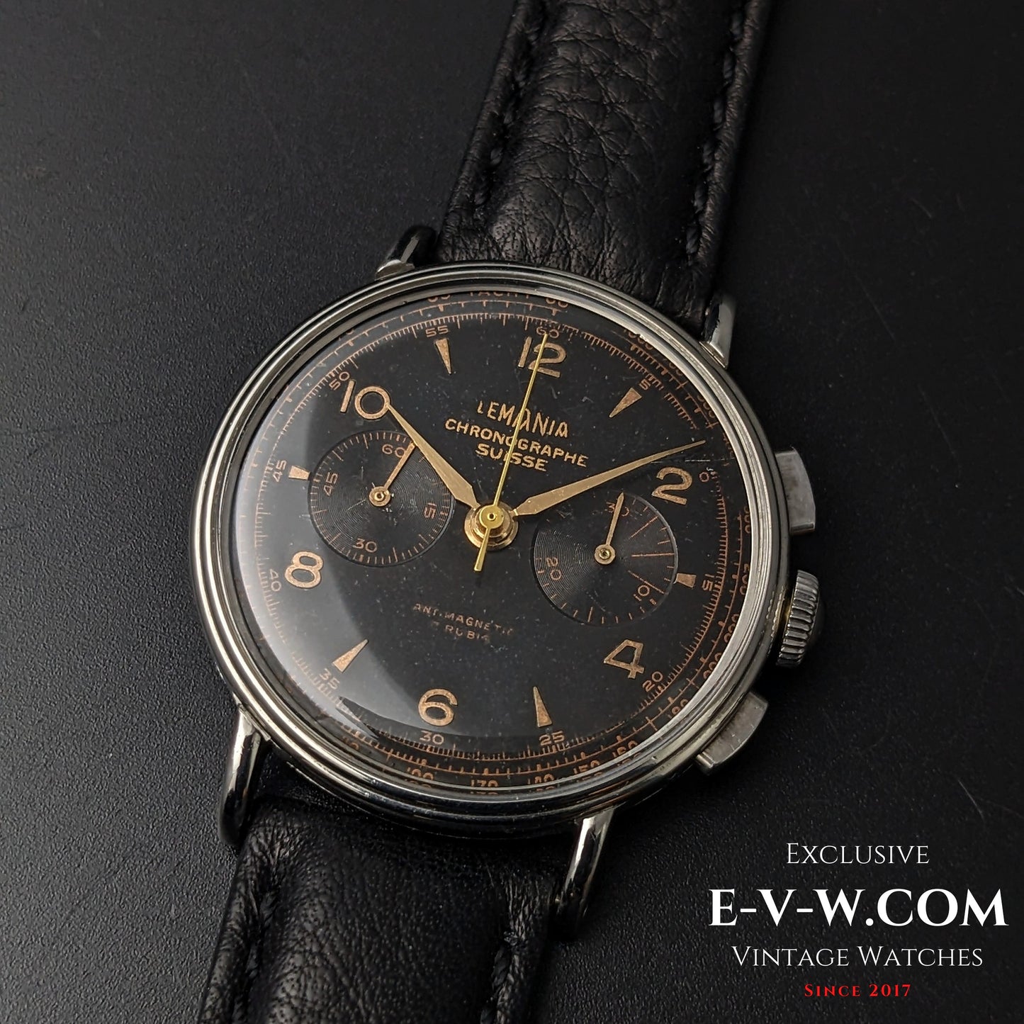 85 Years Old Vintage Lemania Chronographe SUISSE / WWII / Black dial / Cal. 1276 / Vintage 1940
