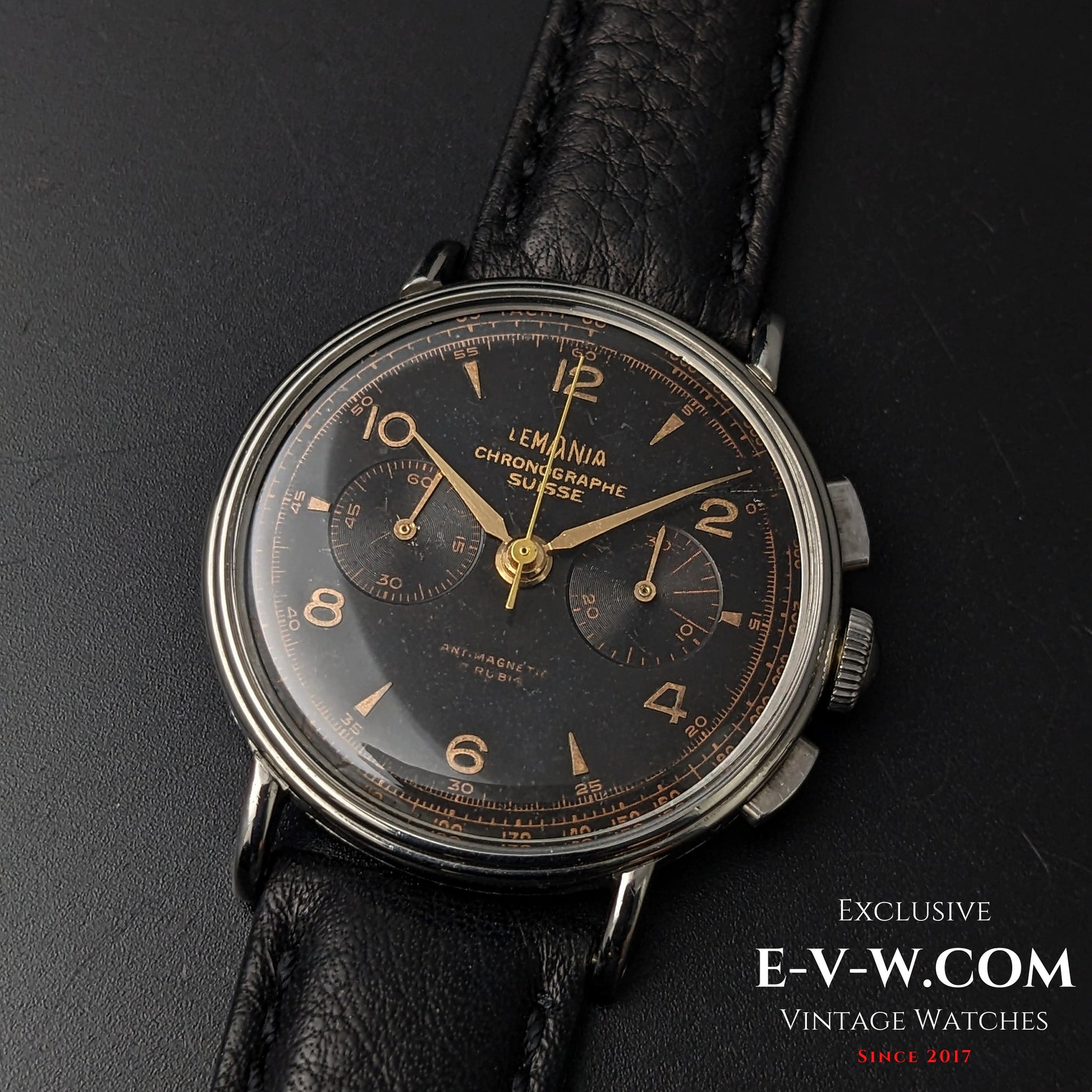 85 Years Old Vintage Lemania Chronographe SUISSE / WWII / Black dial / Cal. 1276 / Vintage 1940