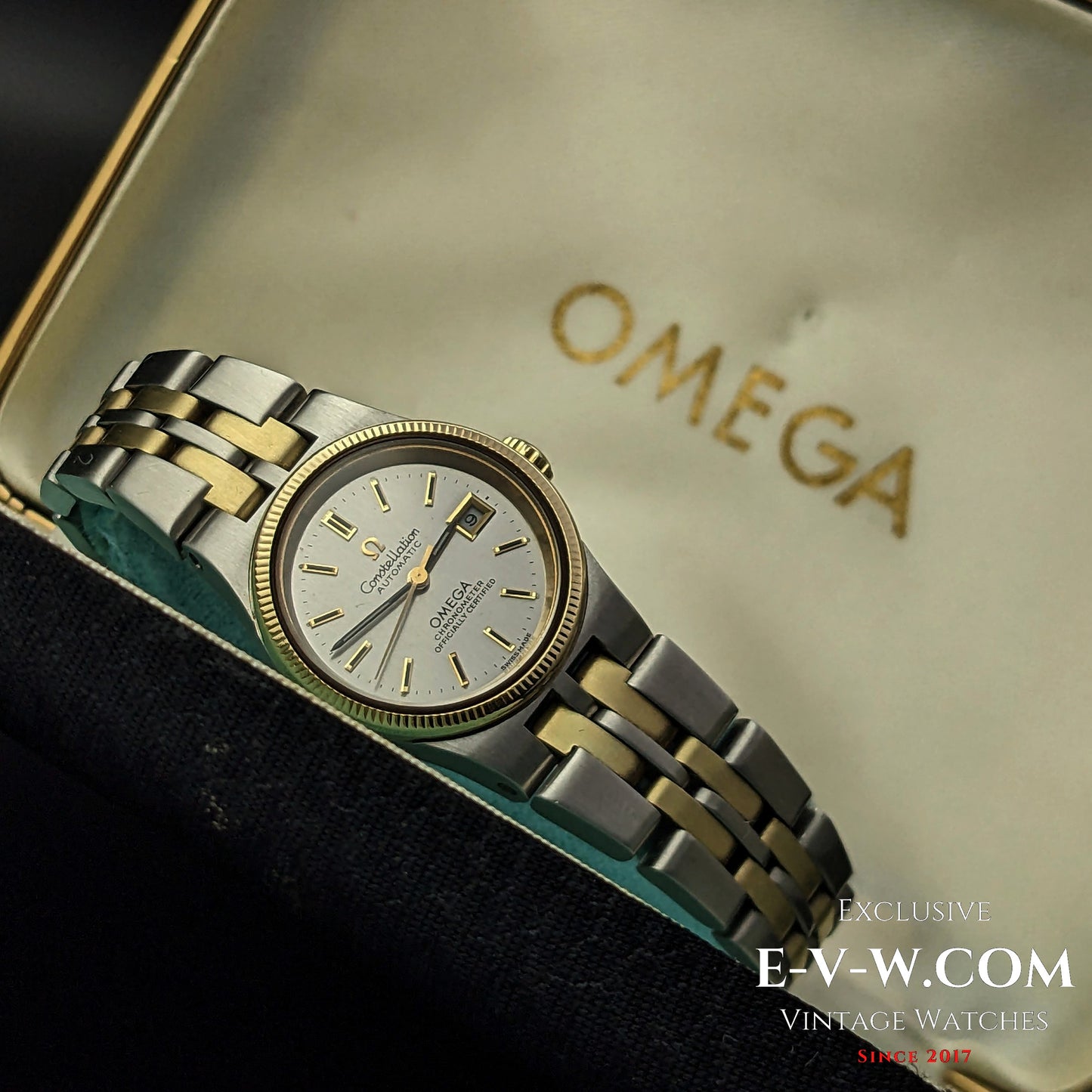 Montre Omega Constellation automatique vintage pour femme, 50 ans d'âge / Bracelet en or / Réf. 5680019 / Cal. 685 / Année 1974