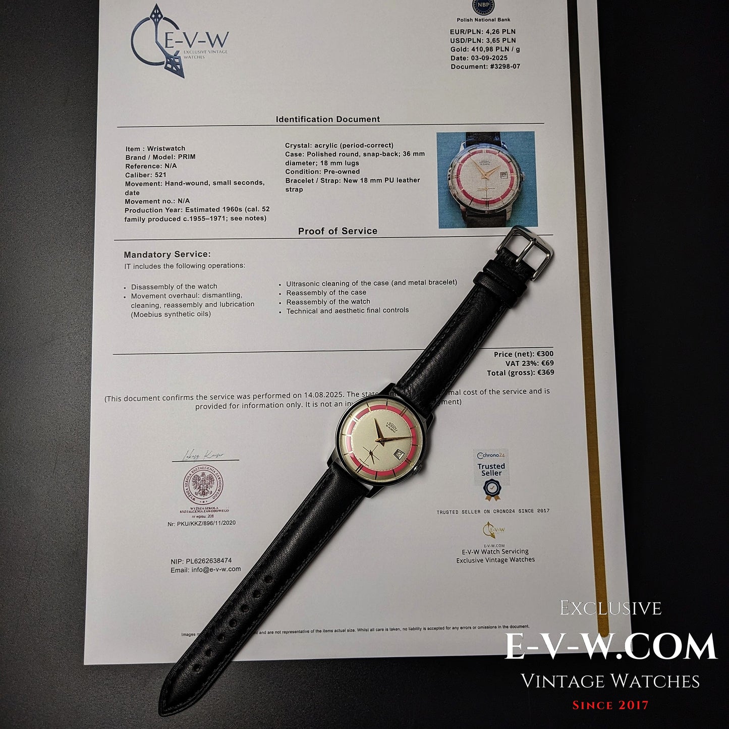 Années 1960 — PRIM — Cadran rose bicolore « œil de bœuf » — Cal. 521 — Vintage 1960 — Révisée