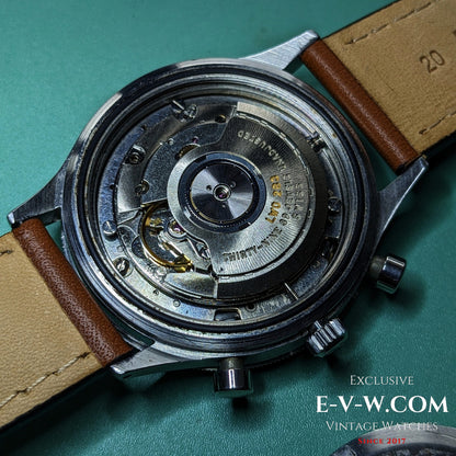 Detailed view of Cal. LWO 283 movement inside the Vintage Hamilton Automatic Chronograph, emphasizing its mechanical craftsmanship.