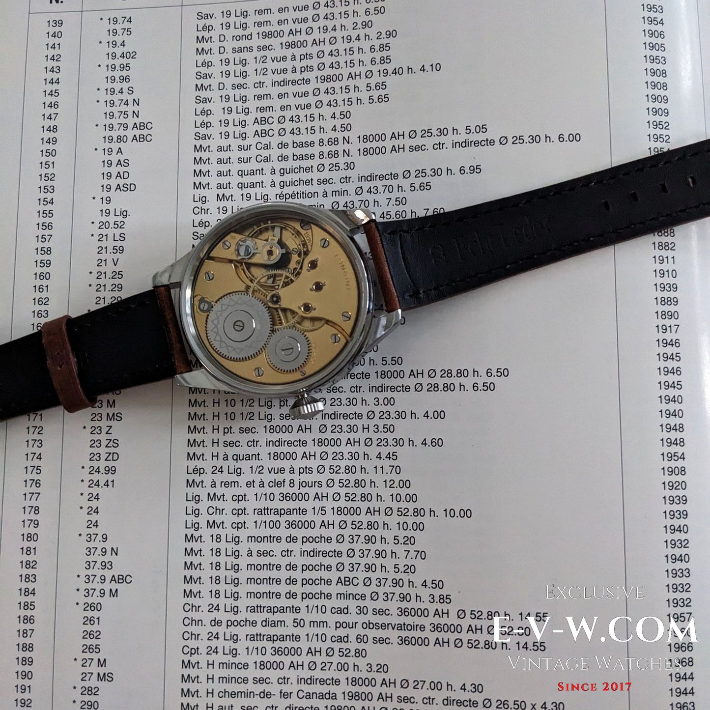 Mouvement de montre de poche Longines Jumbo antique de 1916 (calibre 19.74N), datant de 1916.