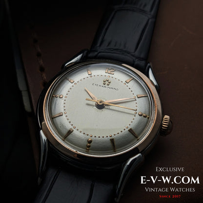 Mouvement automatique Eterna-Matic à cinq billes (première génération) | Boîtier bicolore, cornes élégantes | Calibre 1248T | Année 1950
