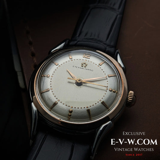 Mouvement automatique Eterna-Matic à cinq billes (première génération) | Boîtier bicolore, cornes élégantes | Calibre 1248T | Année 1950