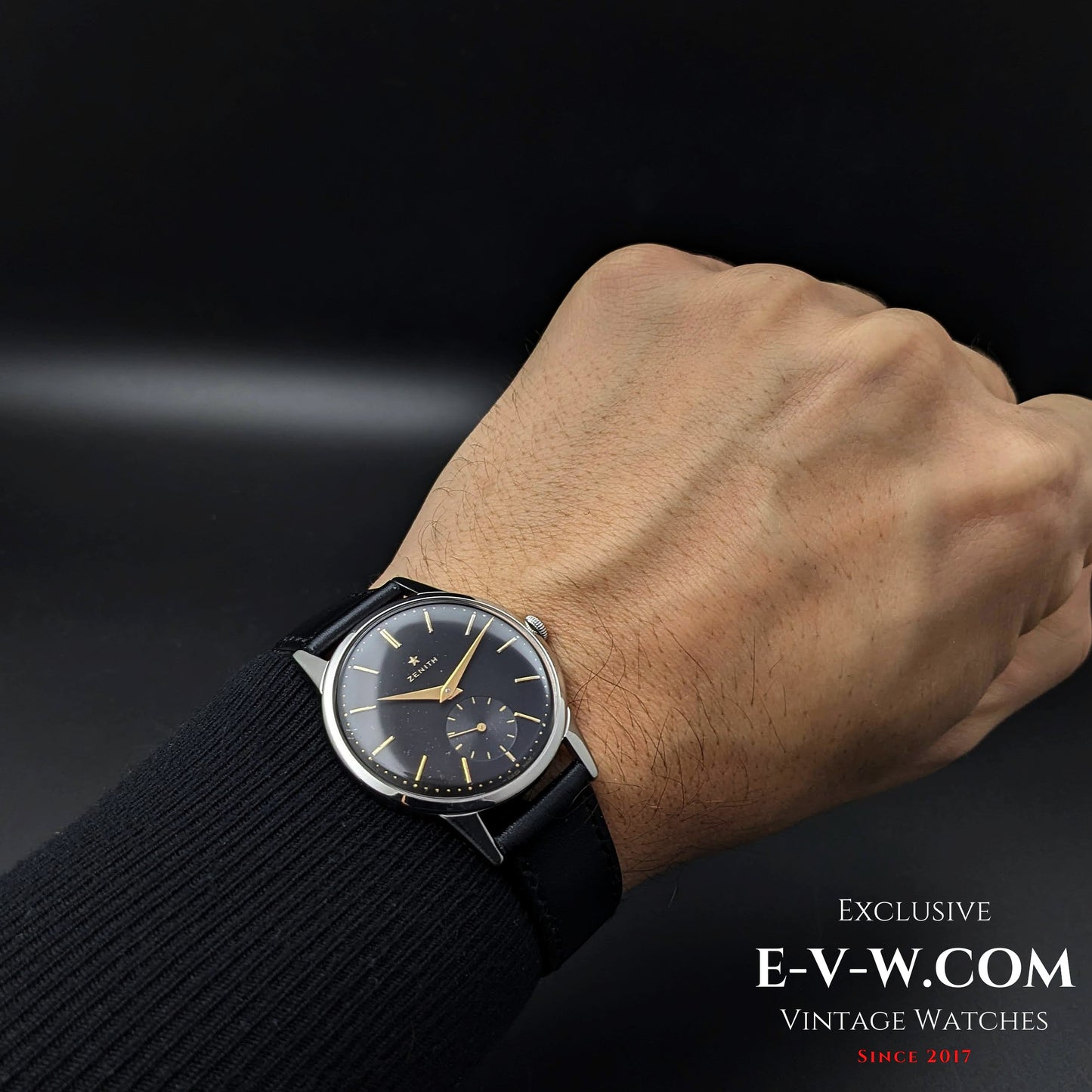 Montre Zenith vintage noire de 67 ans / Cal. 40 / Année 1956