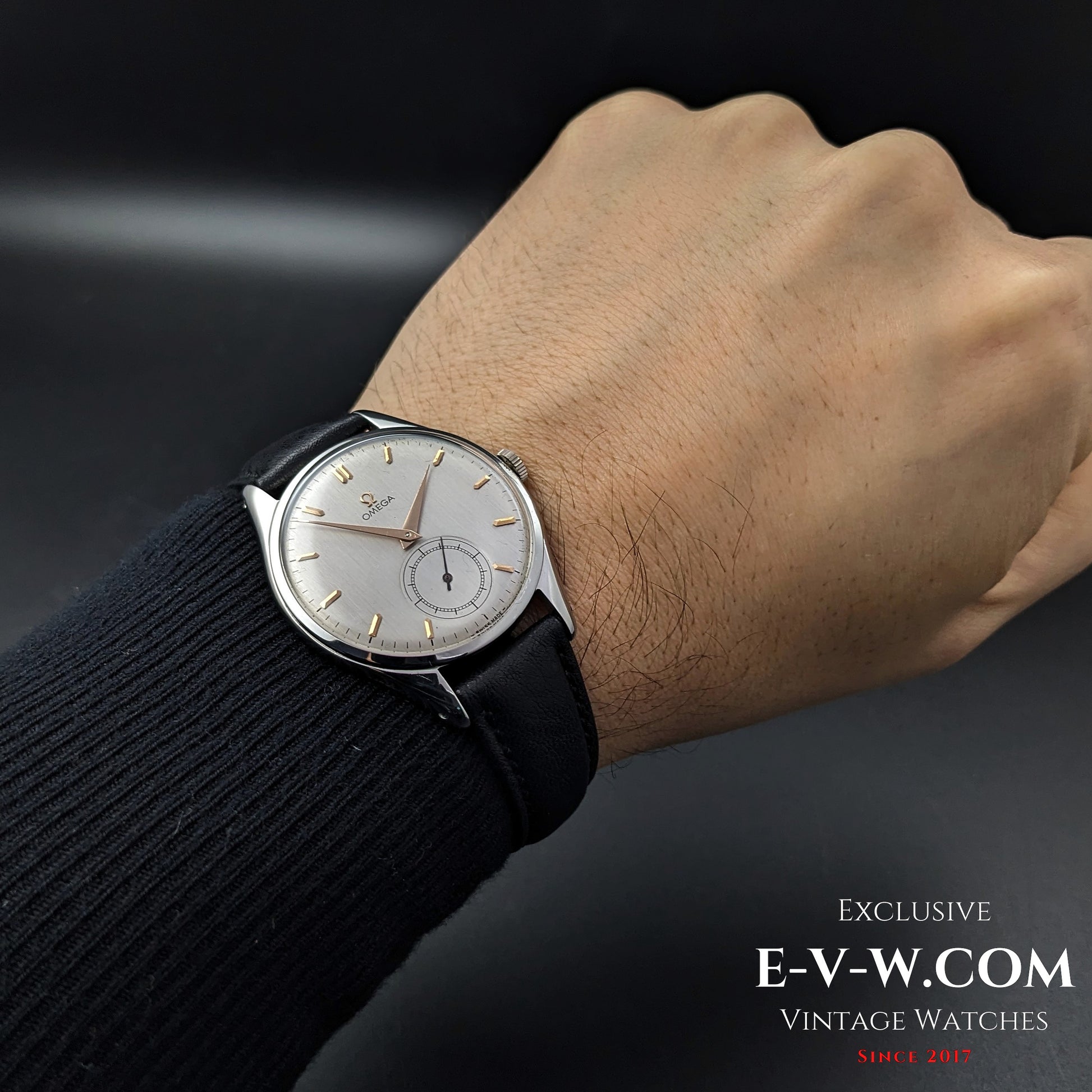 Omega Jumbo 38mm Ref. 2505 20 wristwatch worn on wrist, showcasing its vintage silver dial, gold-tone hands, and sub-seconds display.