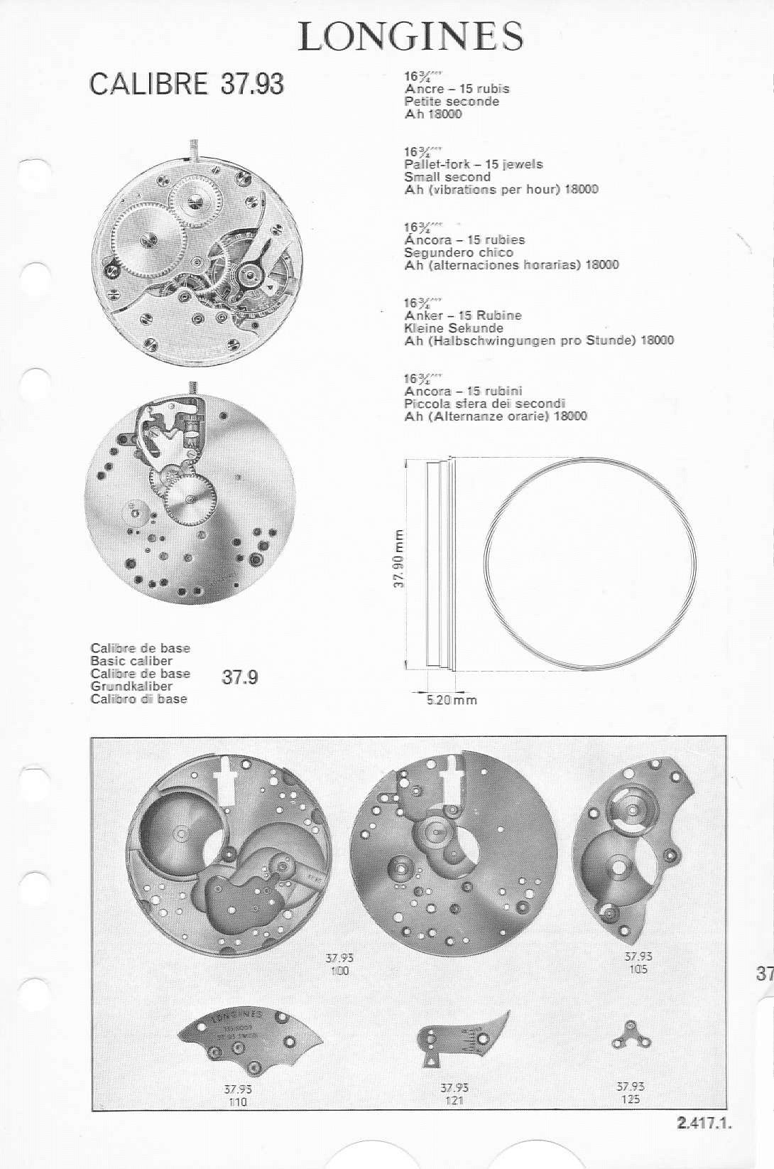 Mouvement de montre de poche Longines Jumbo vintage de 85 ans / Cal. 37.93 / Vintage 1940
