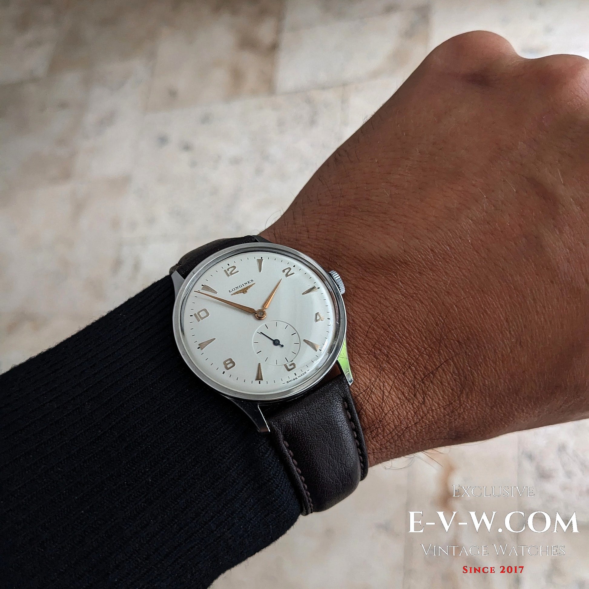 1955 Longines Jumbo Calatrava Ref 2849 vintage watch worn on wrist, emphasizing its classic design and refined Swiss elegance.