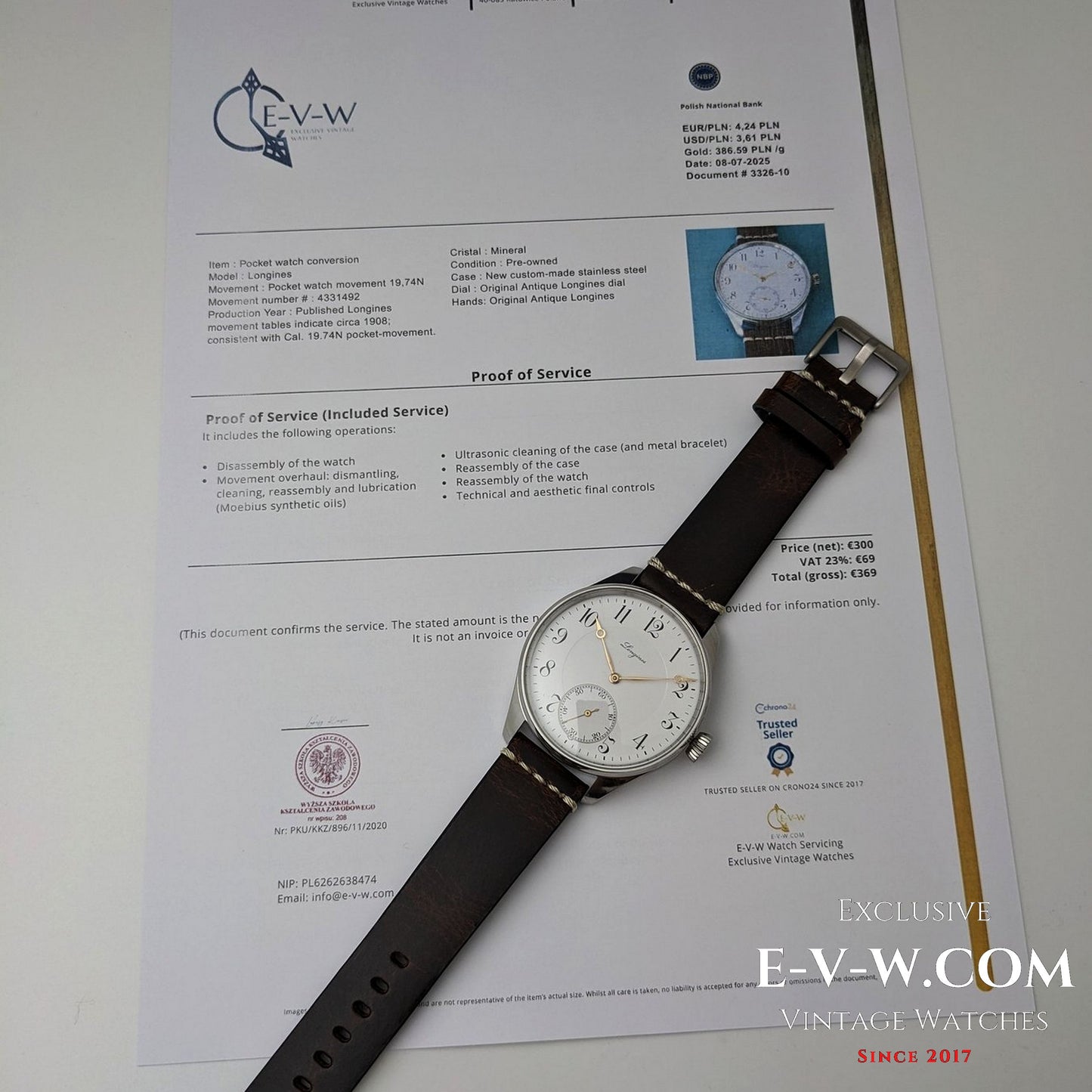 Longines ancienne de 117 ans (conversion de 1908) | Cadran en émail | Révisée 