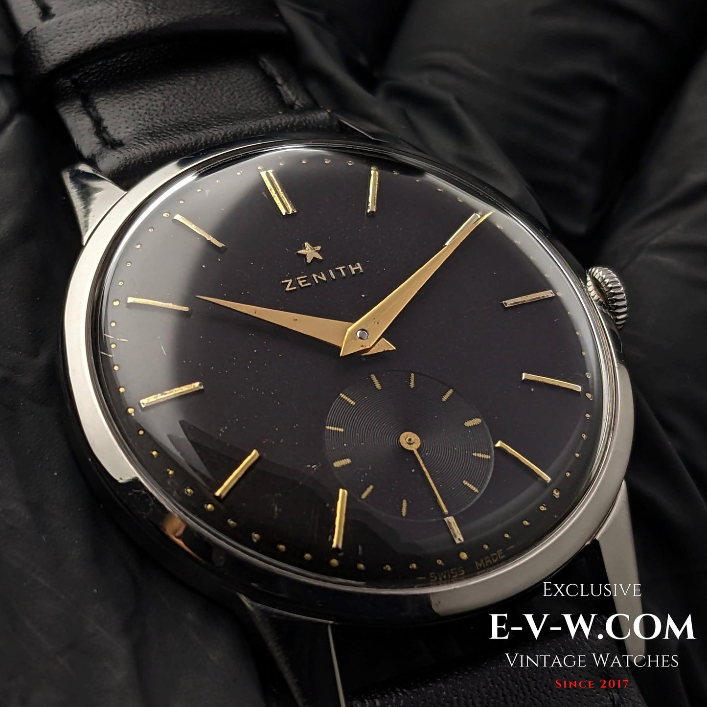 Montre Zenith vintage noire de 67 ans / Cal. 40 / Année 1956