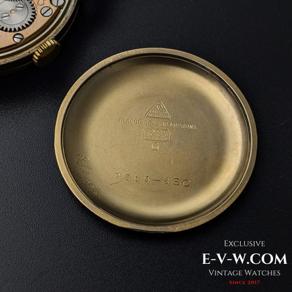 Inside case back of the Vintage Omega Classic Gold Plaque watch, engraved with reference number 2813-8SC and gold plaque details.