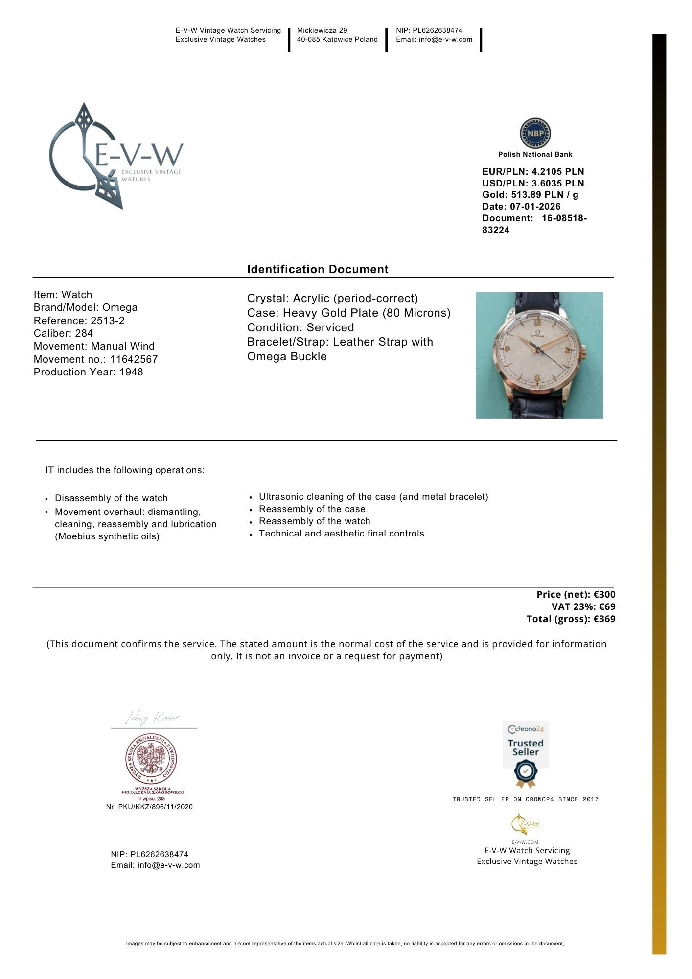 Omega Classique d'après-guerre / Réf. 2513-2 / Cal. 283 (30T2) / Montre-bracelet / Plaqué or 80 microns / Révisée 