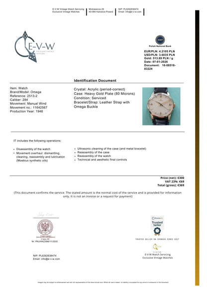 Omega Classique d'après-guerre / Réf. 2513-2 / Cal. 283 (30T2) / Montre-bracelet / Plaqué or 80 microns / Révisée 