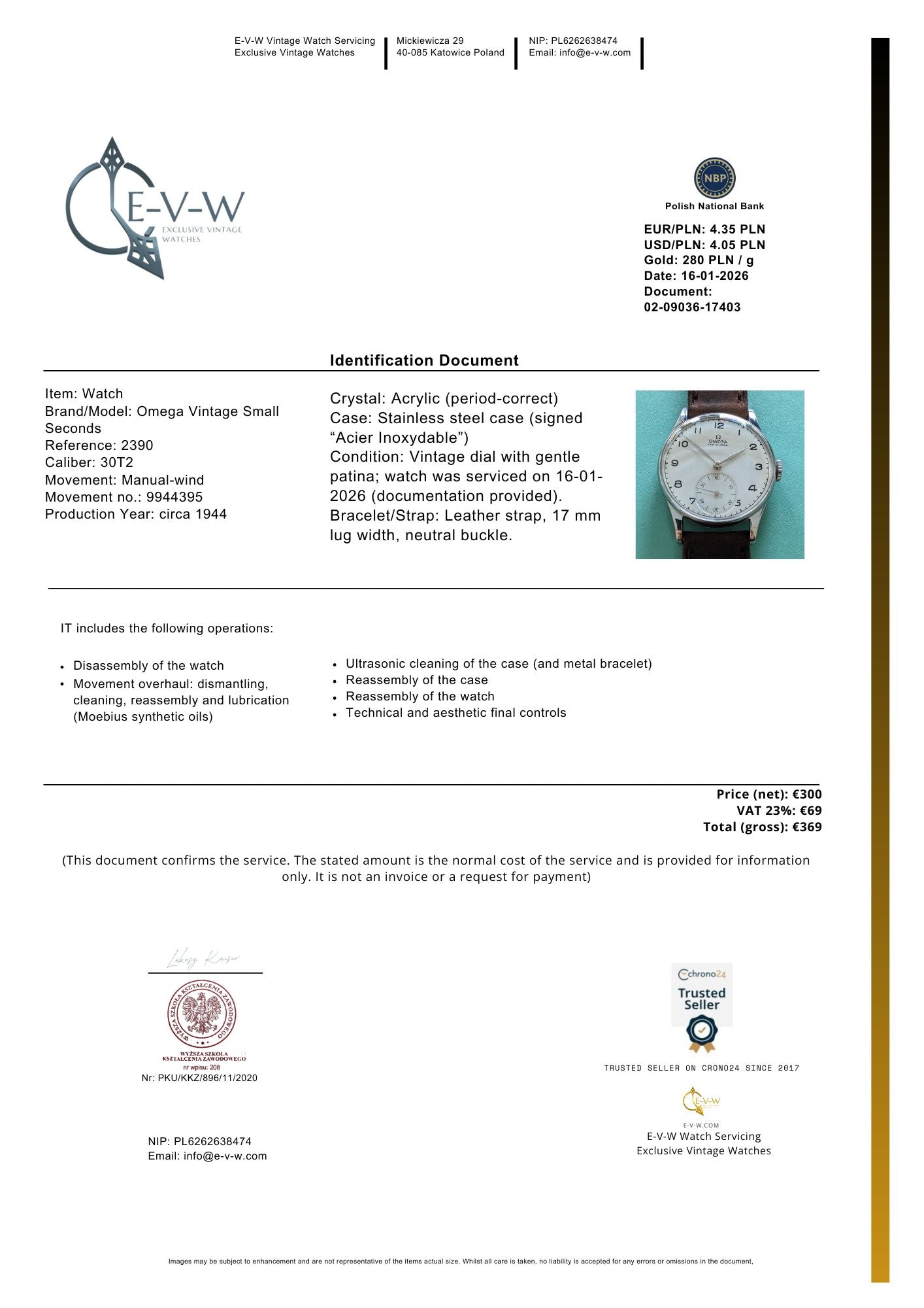 82 ans / Époque de guerre | Omega Vintage Petite Seconde | Réf. 2390 | Cal. 30T2 | Année 1944 | Révisée 