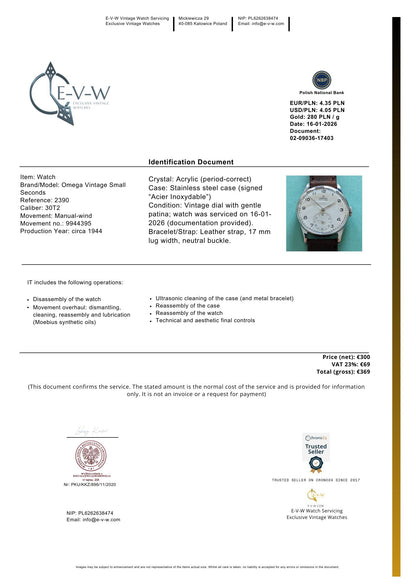 82 ans / Époque de guerre | Omega Vintage Petite Seconde | Réf. 2390 | Cal. 30T2 | Année 1944 | Révisée 