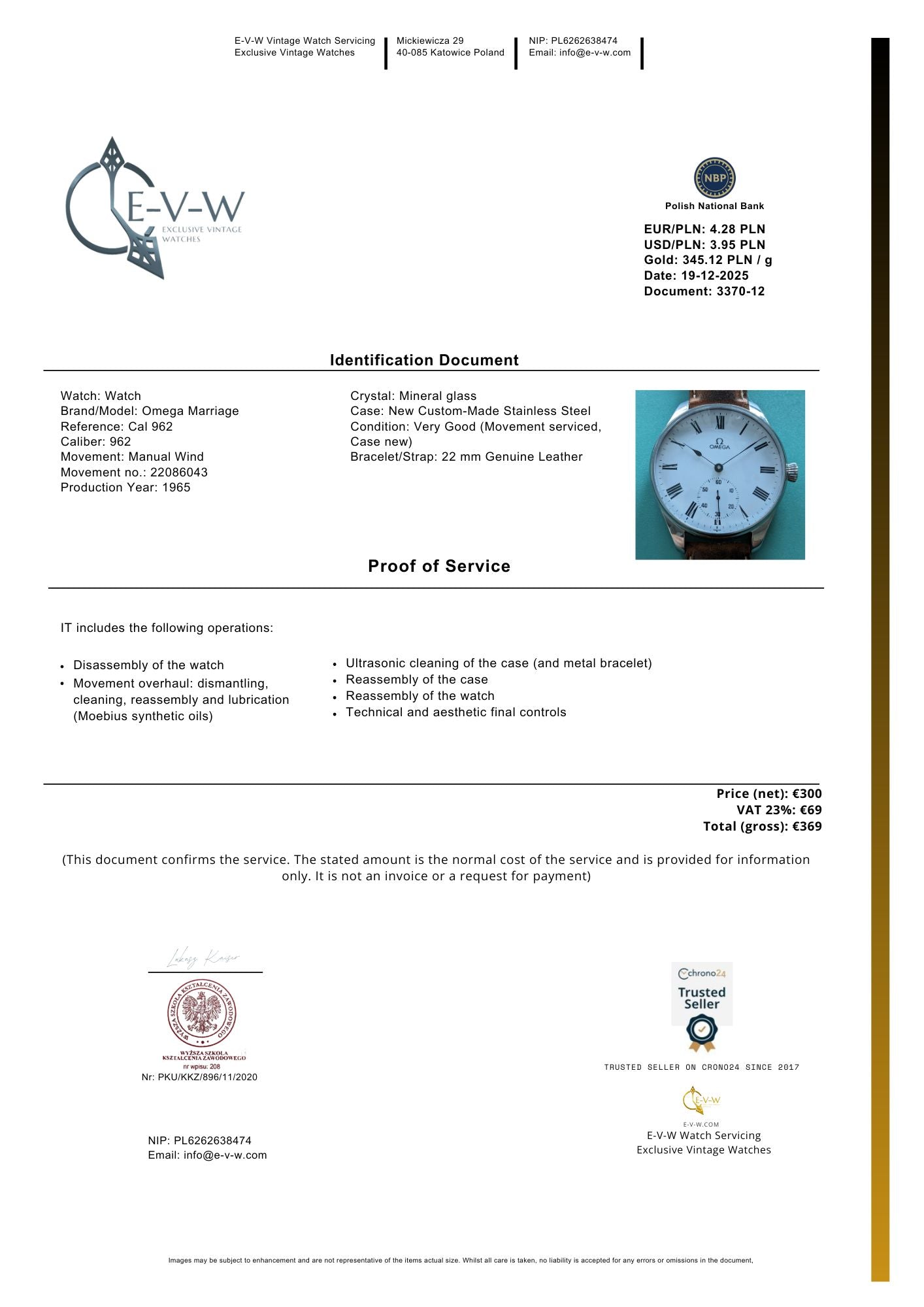 Transformation surdimensionnée en montre de poche Omega | Réf. Cal 962 | Cal 962 | Vintage 1965 | Révisée 