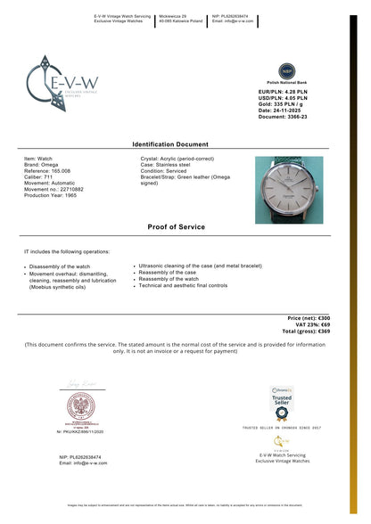 Montre Omega Seamaster De Ville vintage de 1965, rare et exceptionnelle | Modèle « ultra-plat » (Calibre 711) | Réf. 165.008 | Révisée 