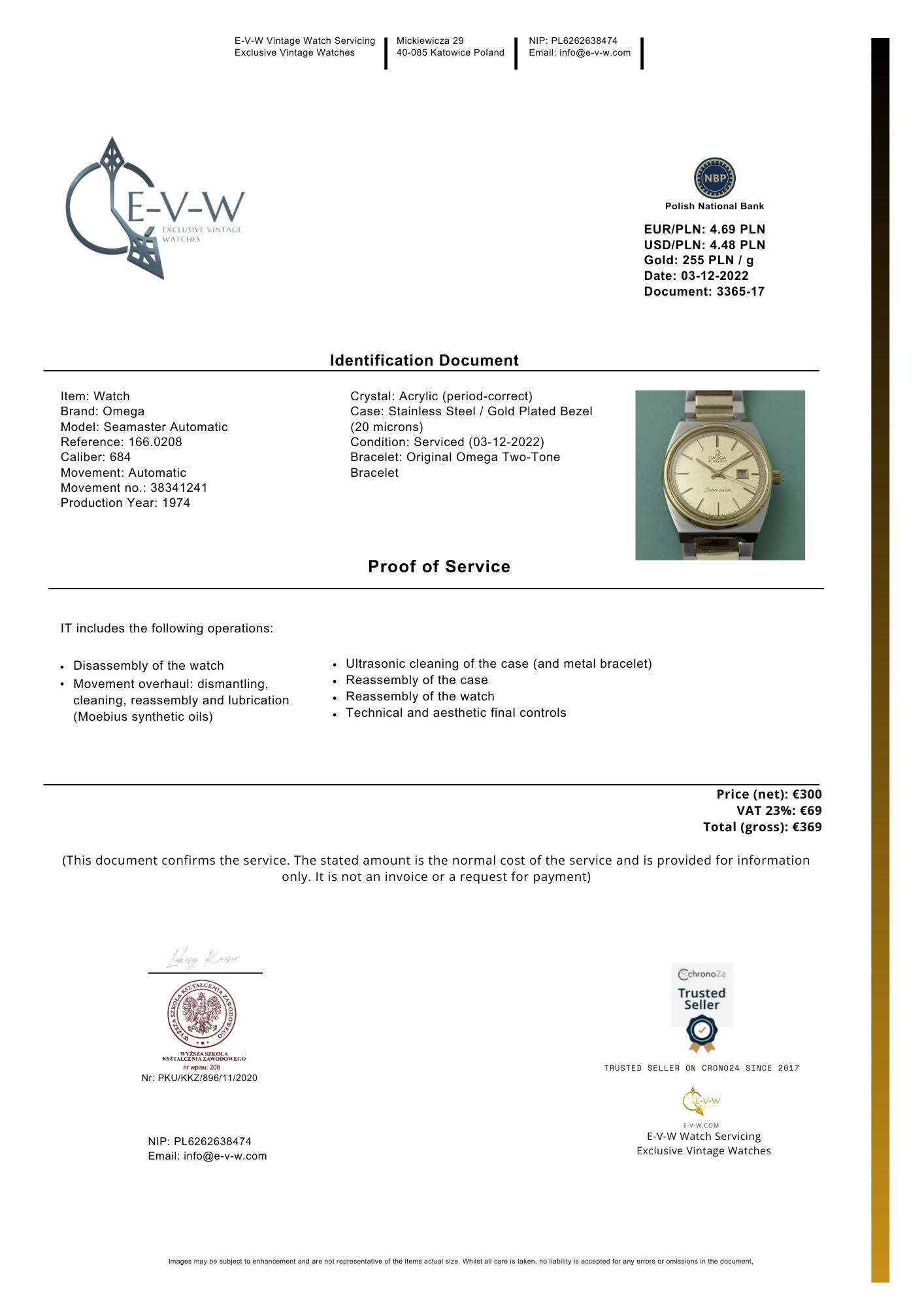 Omega Seamaster Automatique Cal. 684 / Réf. 166.0208 / Année 1974 / Révisée 