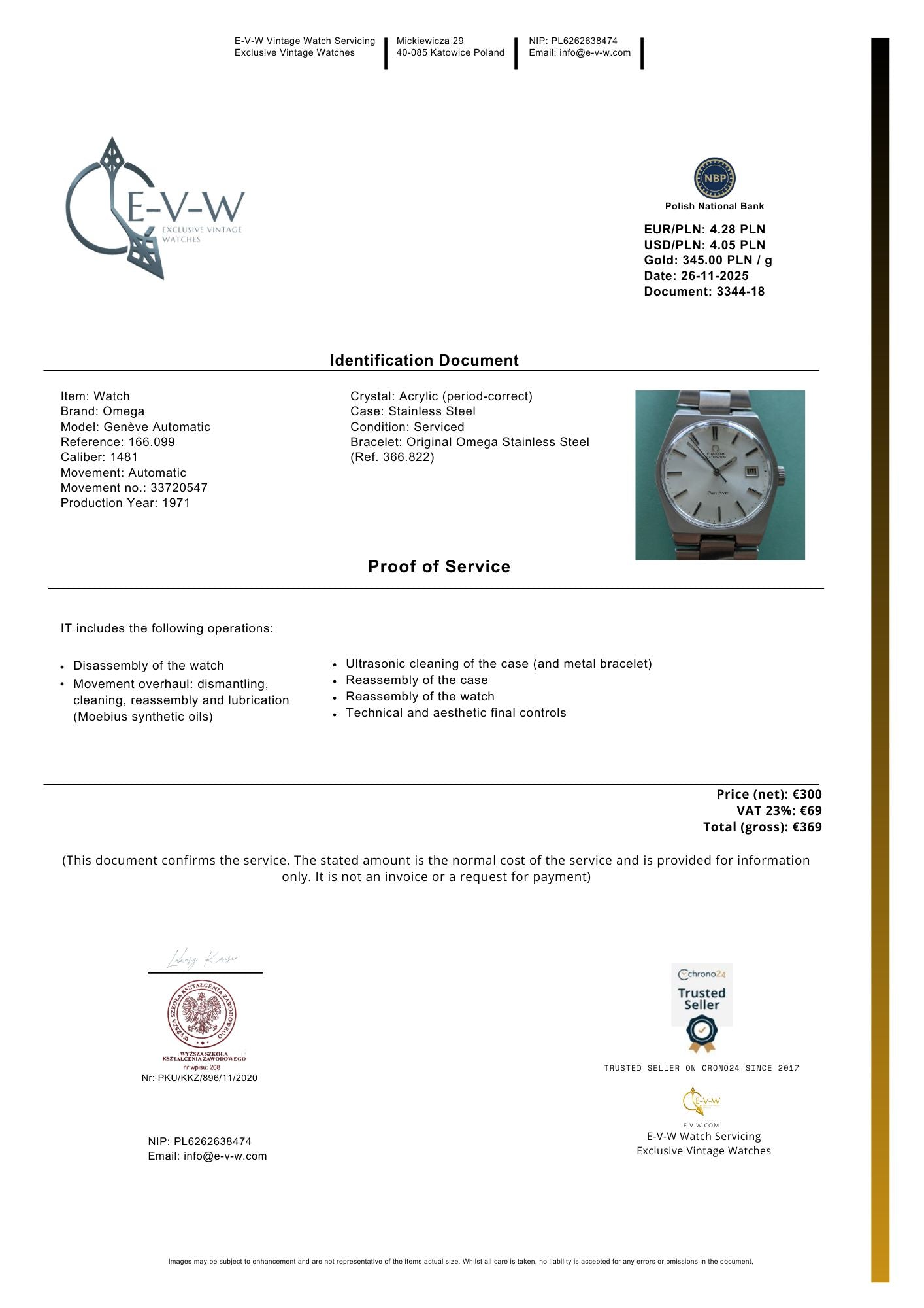 1971 | Omega Genève Automatique | Réf. 166.099 | Cal. 1481 | Année 1971 | Révisée 