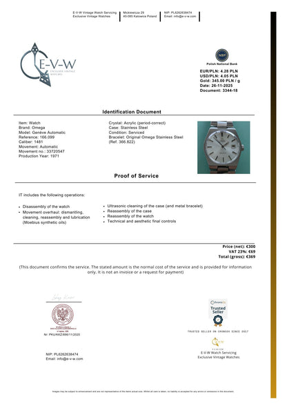 1971 | Omega Genève Automatique | Réf. 166.099 | Cal. 1481 | Année 1971 | Révisée 