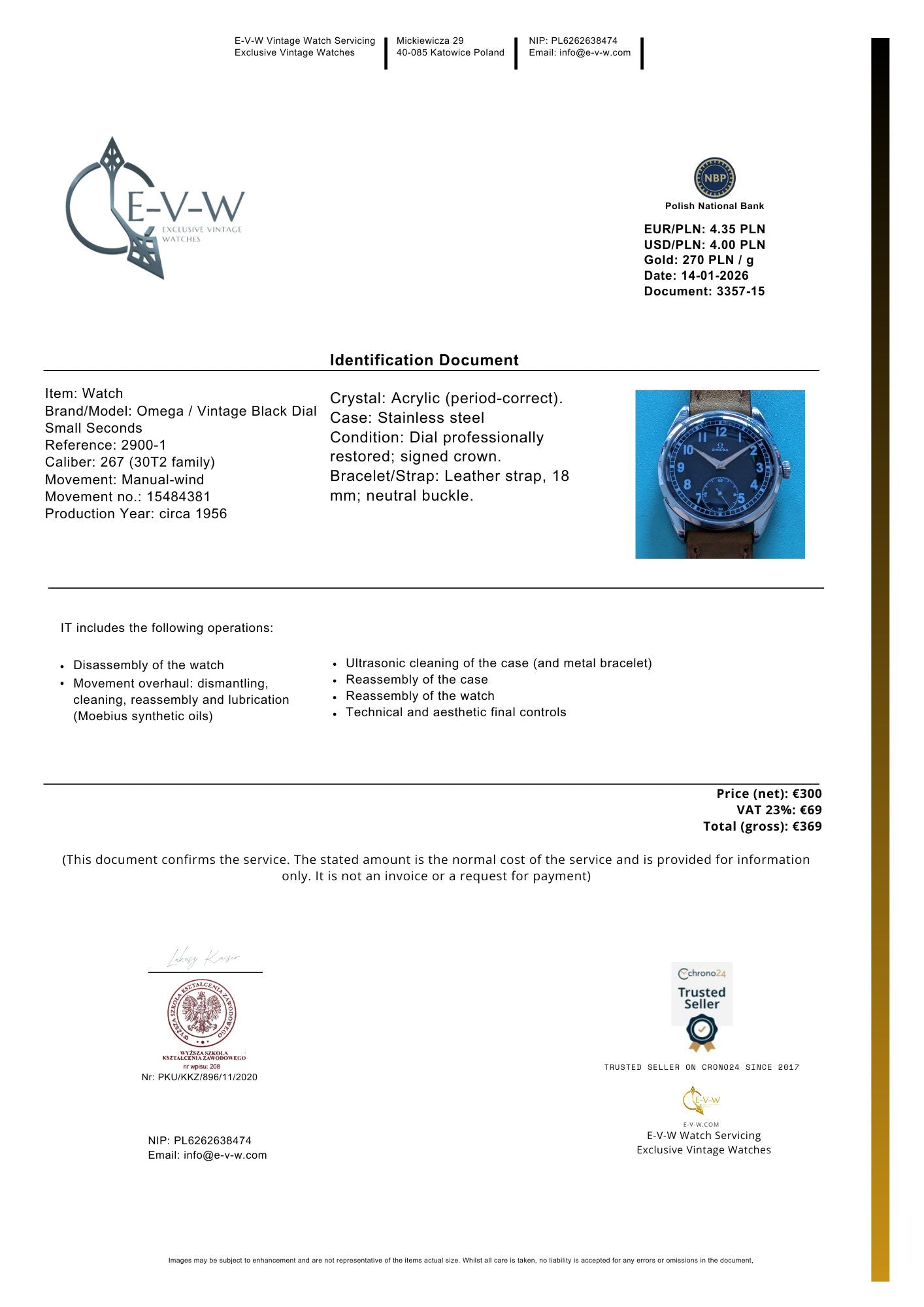 Omega Vintage Cadran Noir | Réf. 2900-1 | Cal. 267 (30T2) | Année 1956 | Révisée 