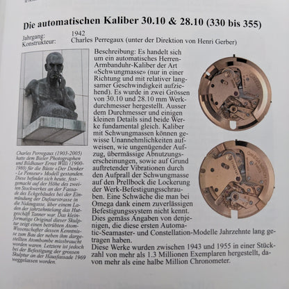 Montre Omega automatique à poussoirs, modèle vintage de 1947, réf. F.6212, calibre 28.10RA, dessinée par Cherles Perregaux.