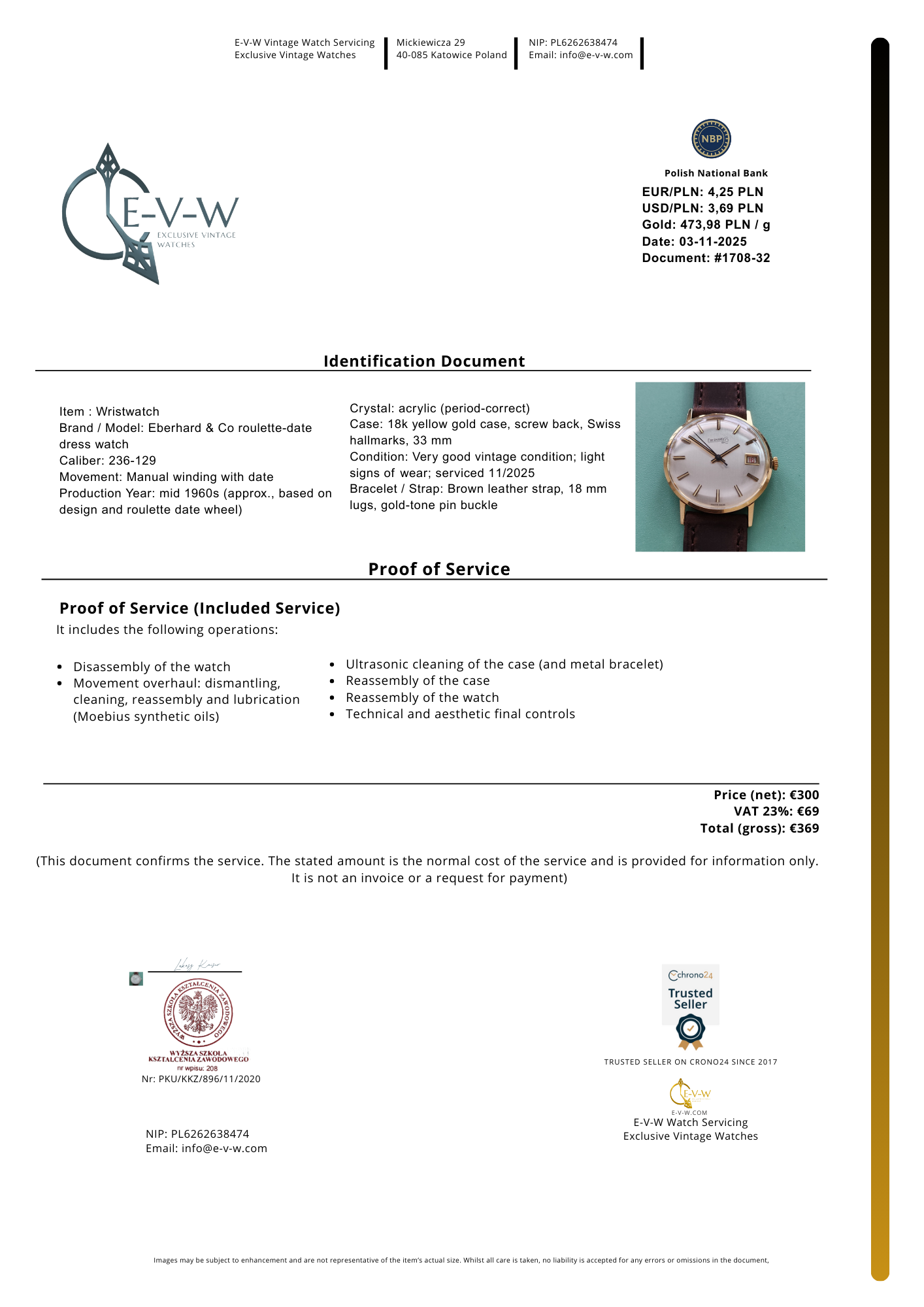 Montre habillée Eberhard &amp; Co en or 18 carats des années 1960 | Rare indicateur de date à roulette | Cal. 236-129 |