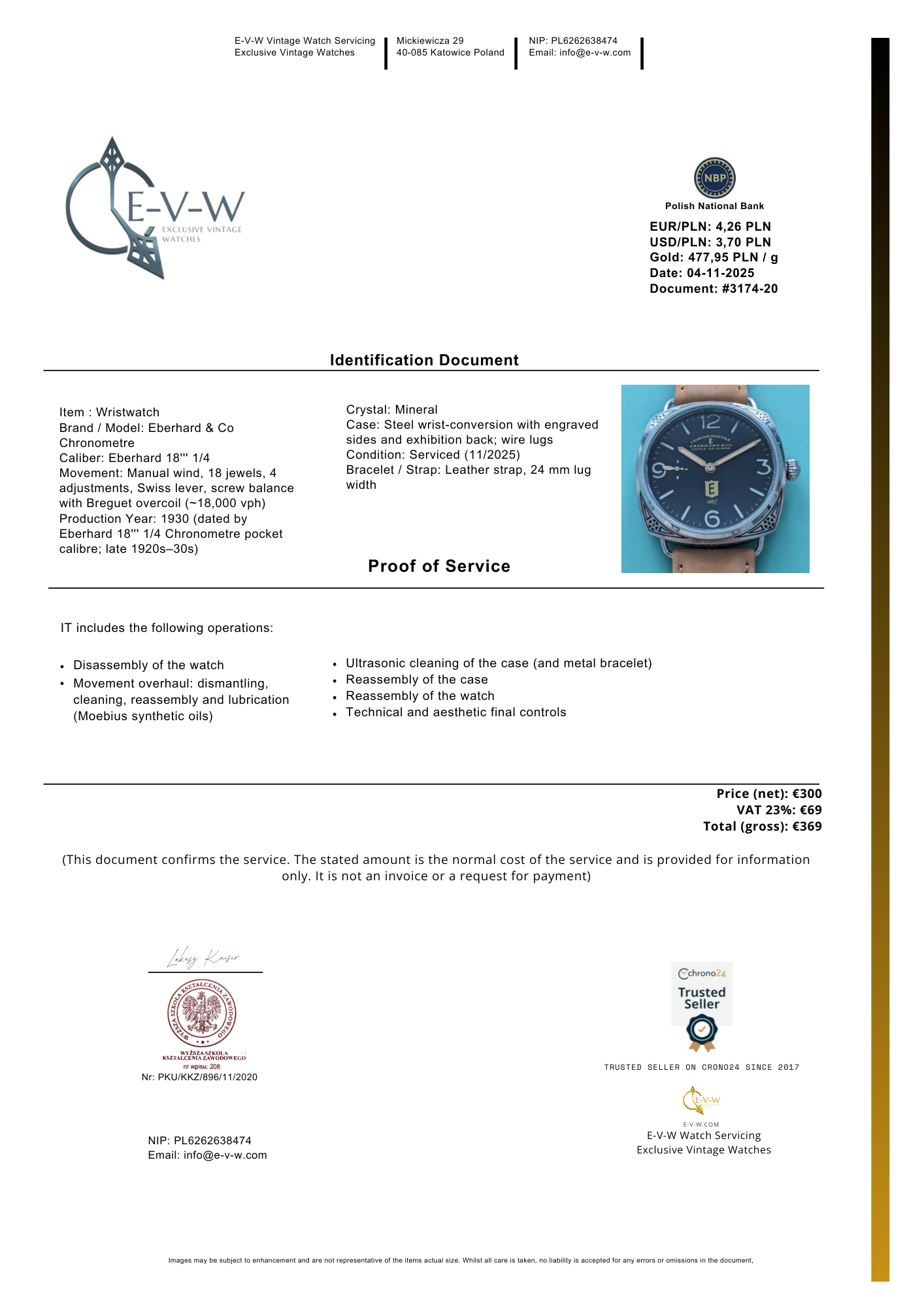 Transformation ancienne Eberhard &amp; Co des années 1920, avec mouvement de montre de poche à 18 rubis et fond transparent.