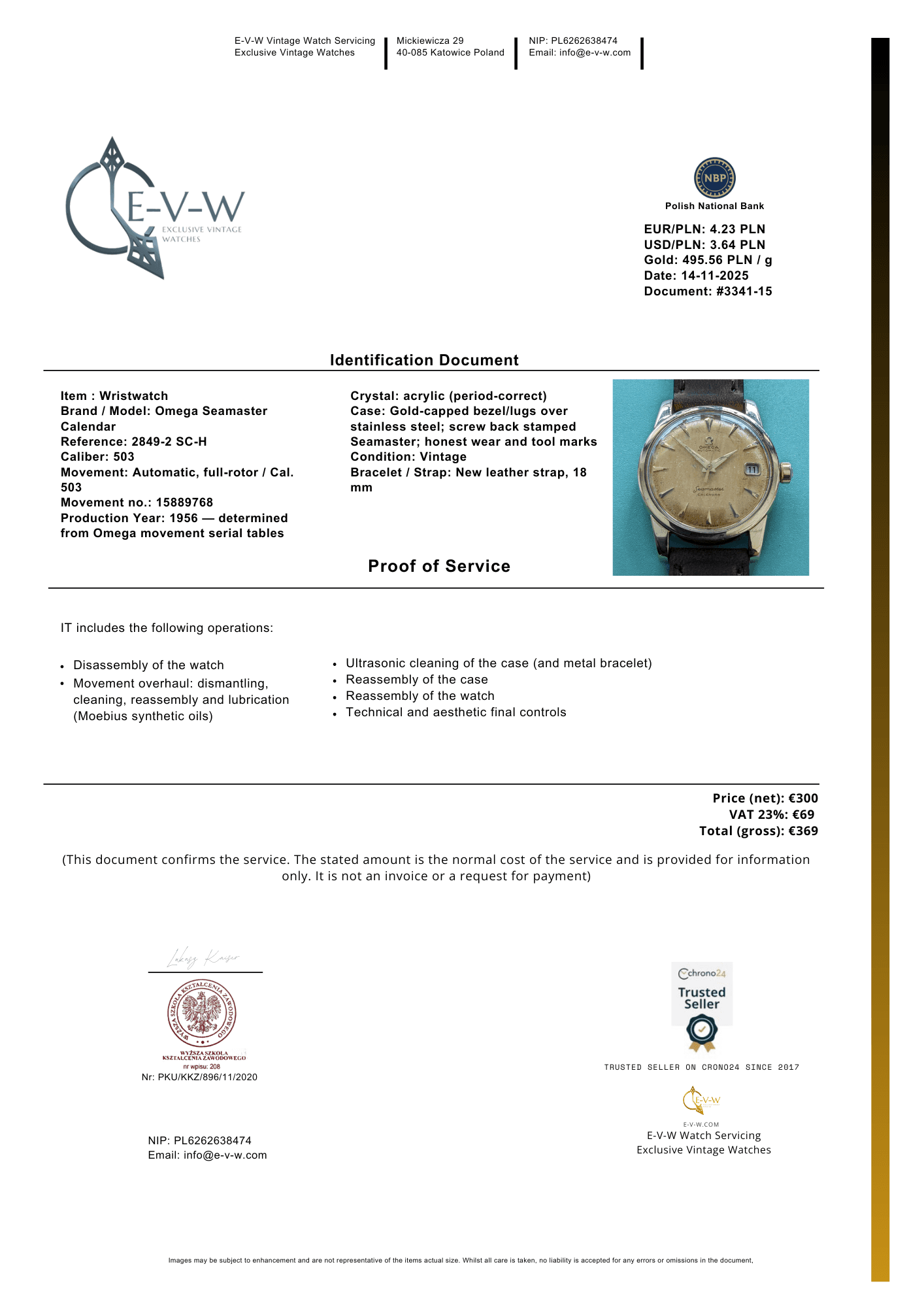 Omega Seamaster Calendar de 69 ans | Réf. 2849-2 SC-H | Cal. 503 | Année 1956