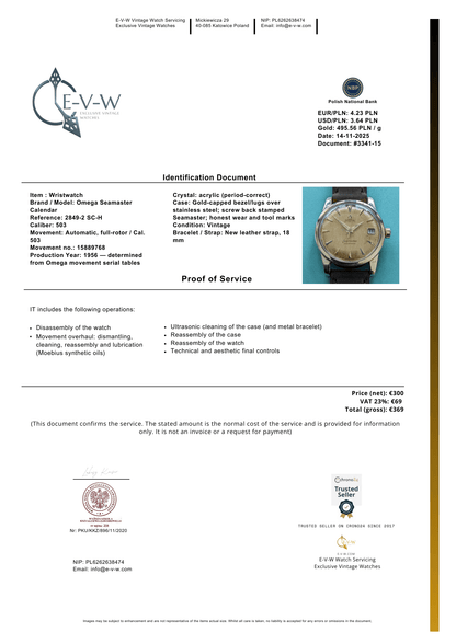 Omega Seamaster Calendar de 69 ans | Réf. 2849-2 SC-H | Cal. 503 | Année 1956