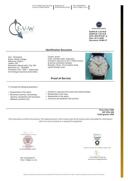 Montre habillée Omega de 69 ans | Réf. 2900-2 | Cal. 267 | Année 1956 | Révisée 