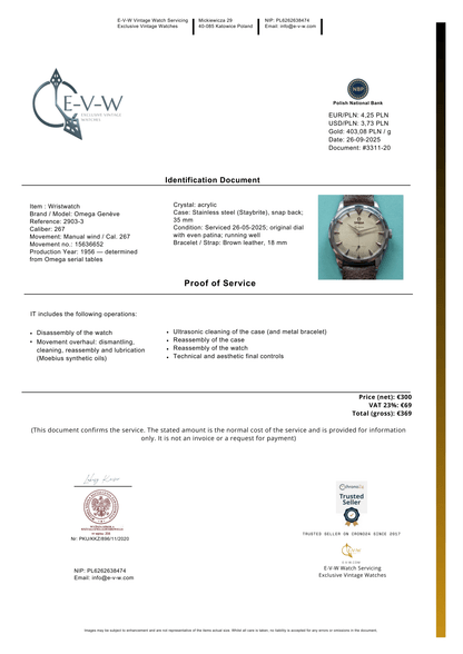 Omega Genève 69 ans | Réf. 2903-3 | Cal. 267 | Millésime 1956 | Révisée