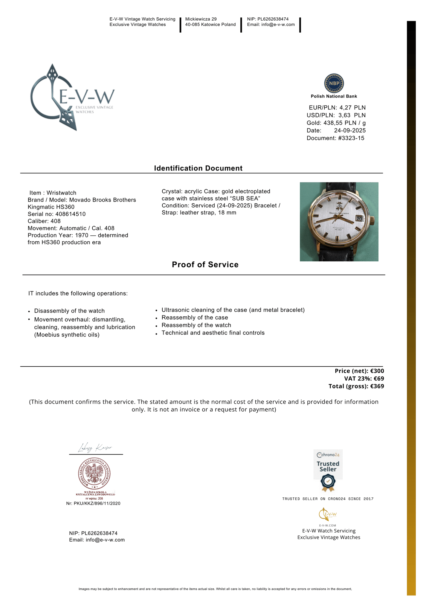 Montre Movado Brooks Brothers Kingmatic HS360 High-Beat des années 70 | Cal. 408 | Année 1970 | Révisée