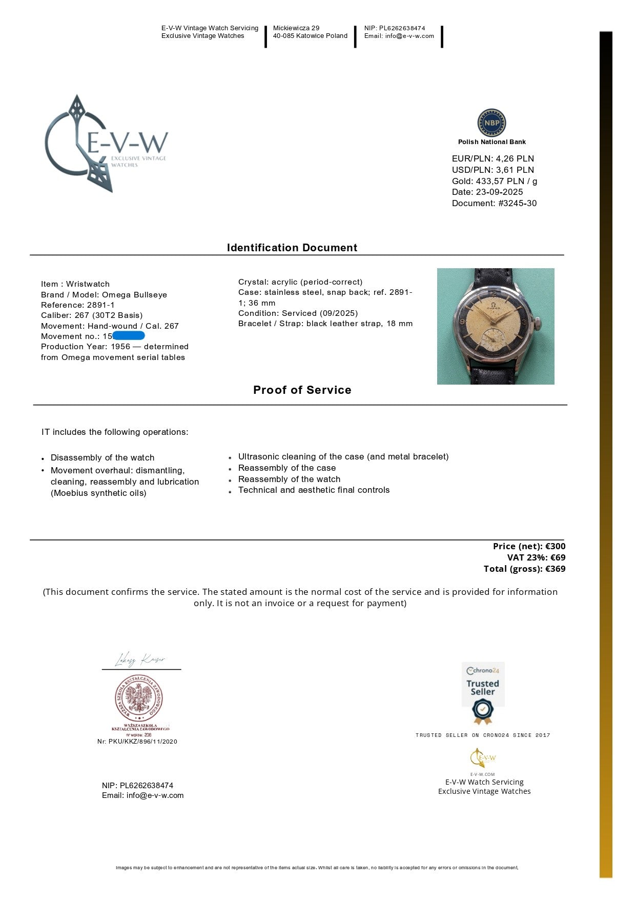 Omega Bullseye de 69 ans | Réf. 2891-1 | Cal. 267 | Millésime 1956 | Révisée