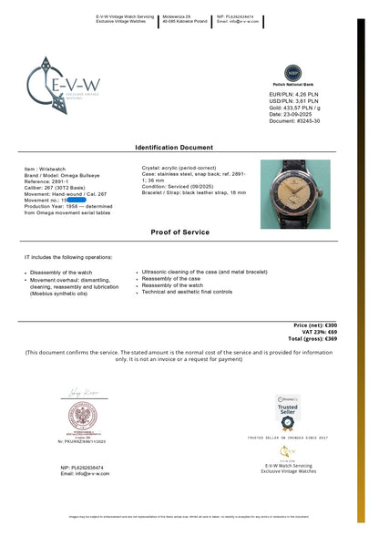 Omega Bullseye de 69 ans | Réf. 2891-1 | Cal. 267 | Millésime 1956 | Révisée