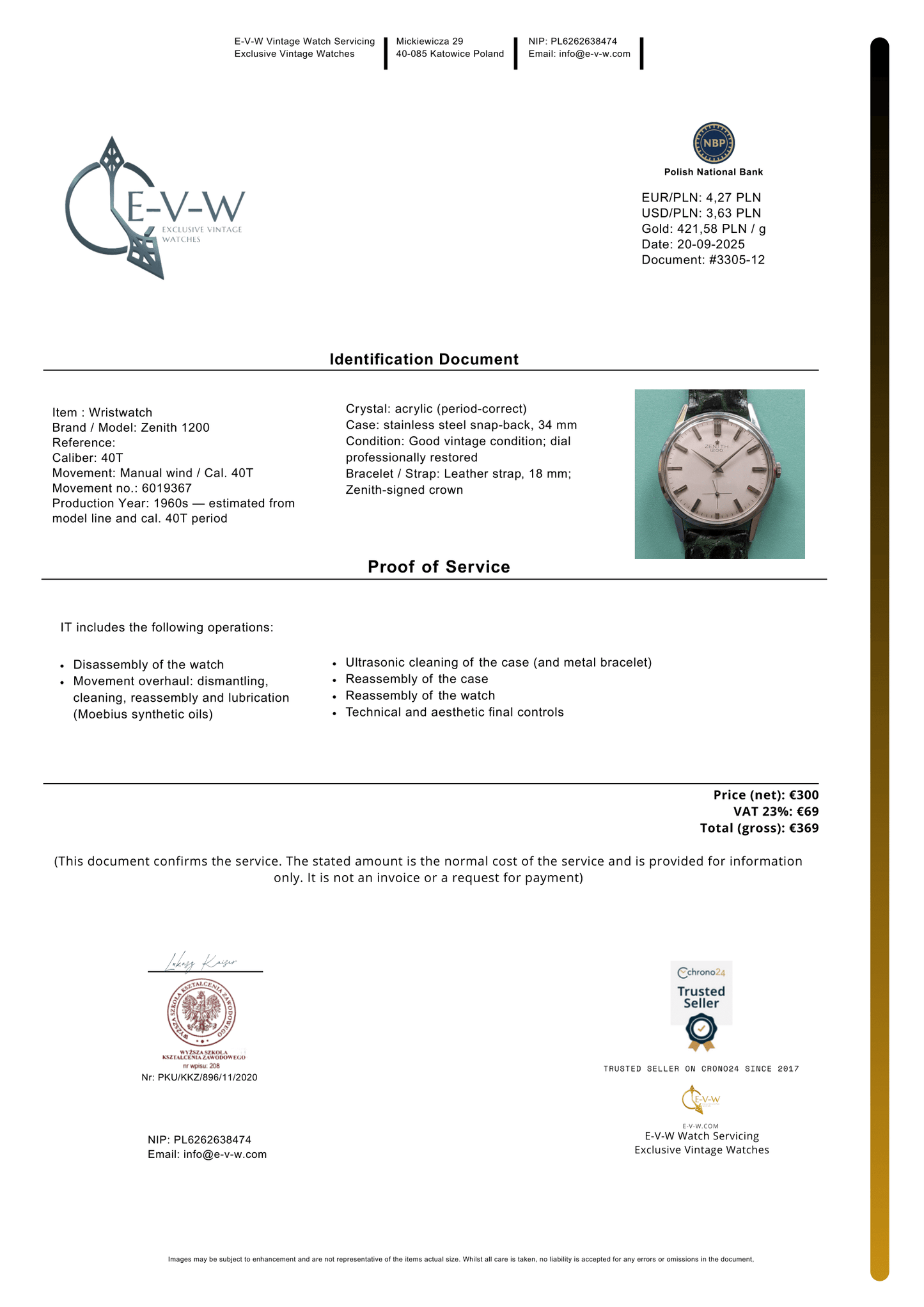 Années 1960 — Zenith 1200 | Cal. 40T | Vintage | Révisée 