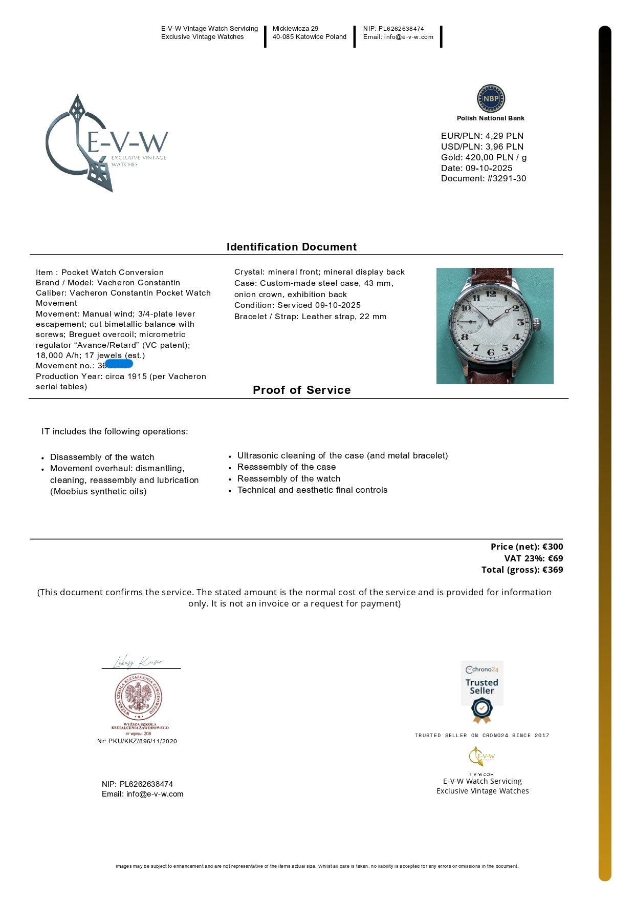 110 ans Antique Vacheron &amp; Constantin Genève - mouvement de montre de poche (c.1915) - Révisé