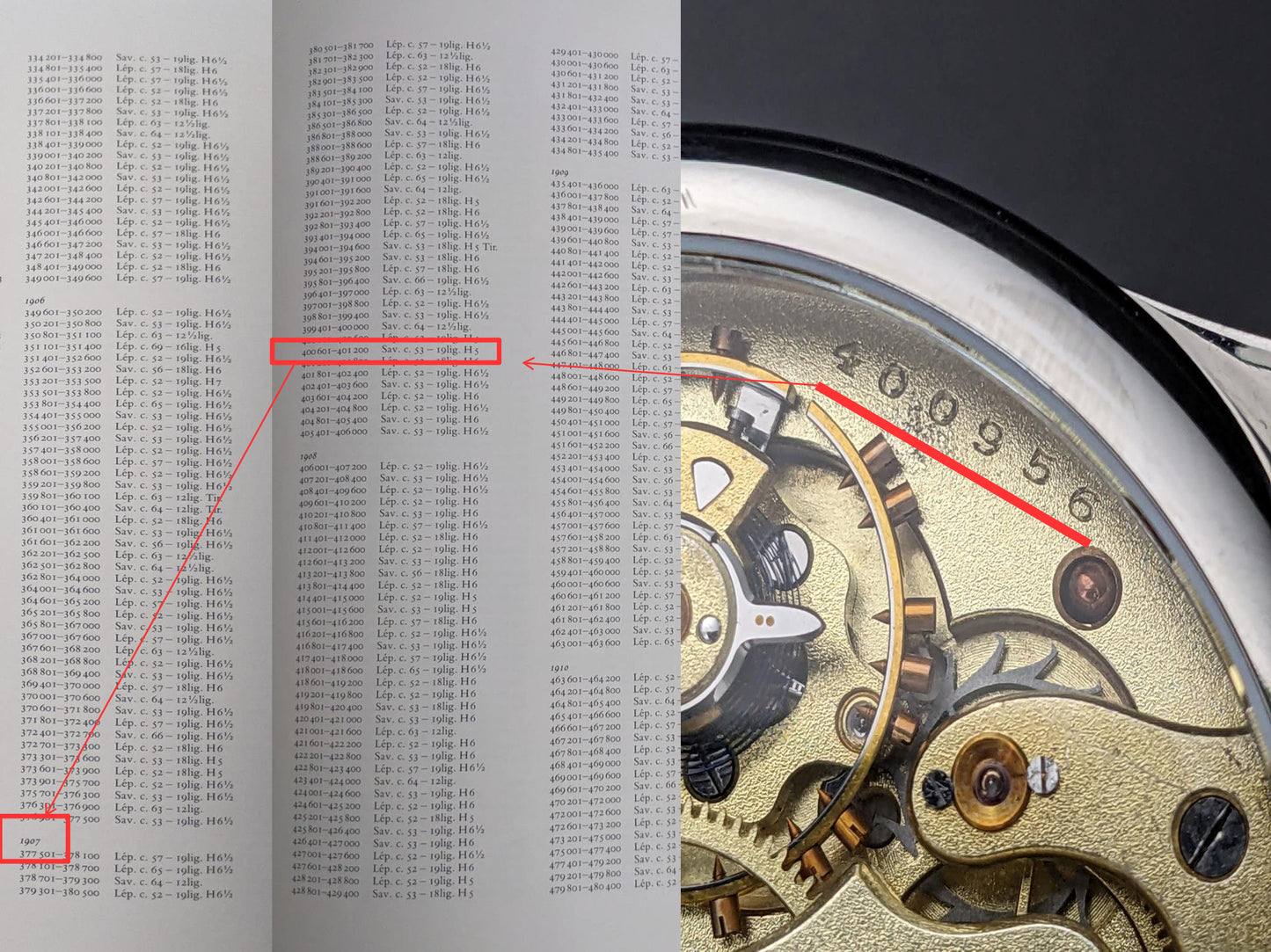 Mouvement de montre de poche IWC Schaffhausen Jumbo antique de 1907 (calibre 53), vieux de 118 ans.
