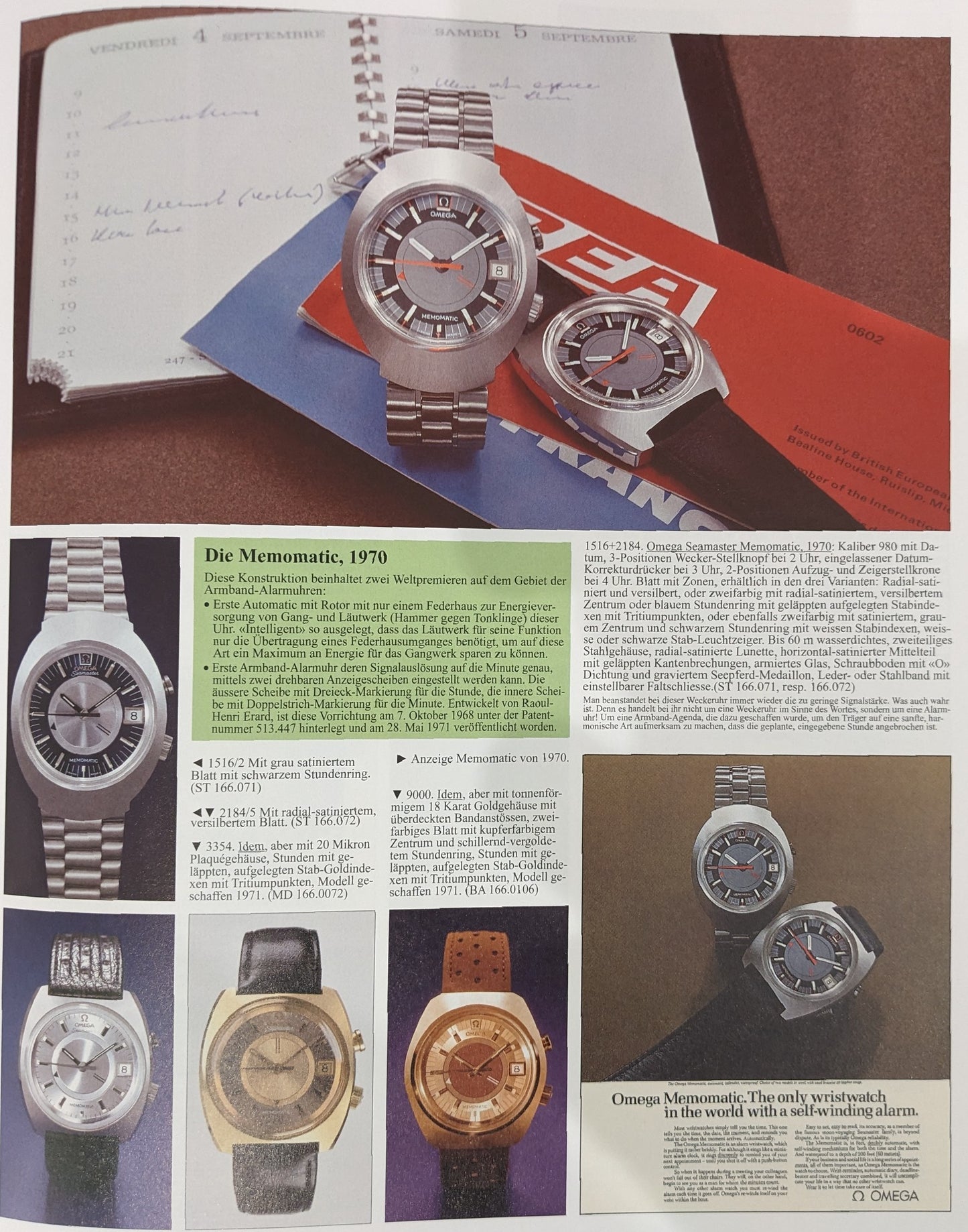 Omega Memomatic vintage de 55 ans / Alarme / Réf. 166.072 / Cal. 980 / Année 1970